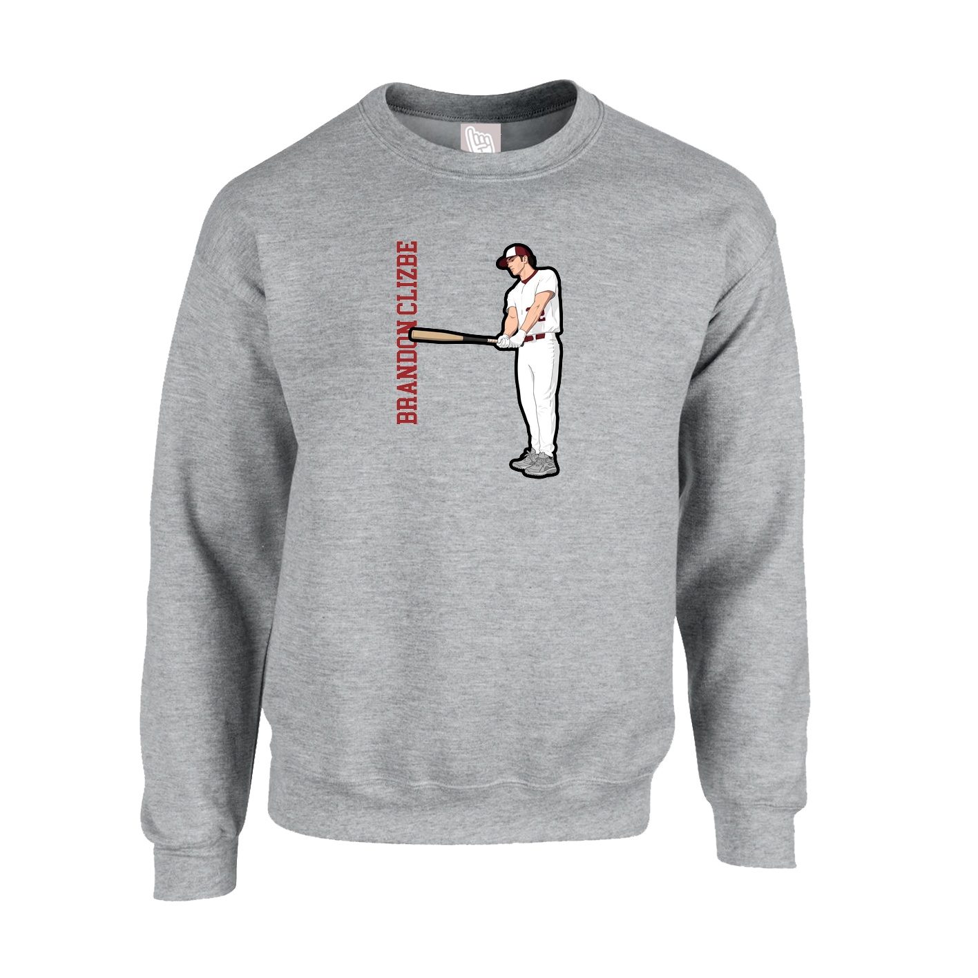 Fleece Crew — Name Vertical in Grey