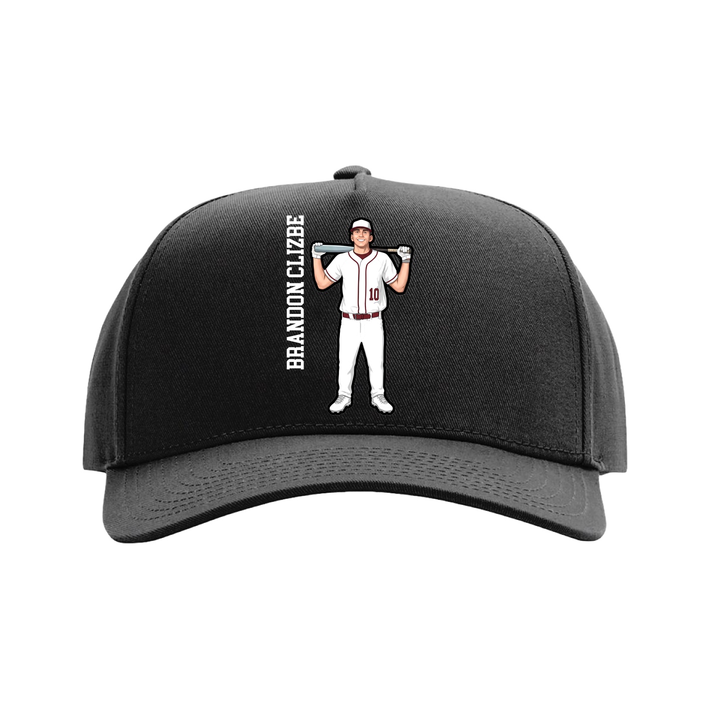 Full Fabric Five-Panel Champ Cap — Name Vertical in Black