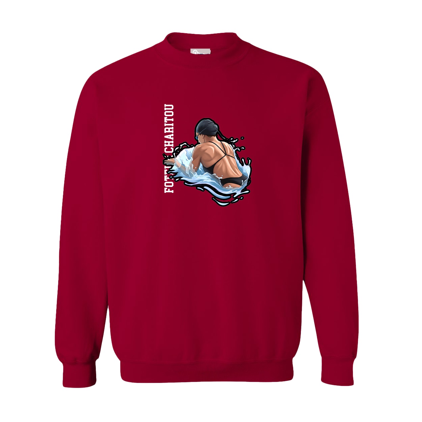 Fleece Crew — Name Vertical in Cardinal