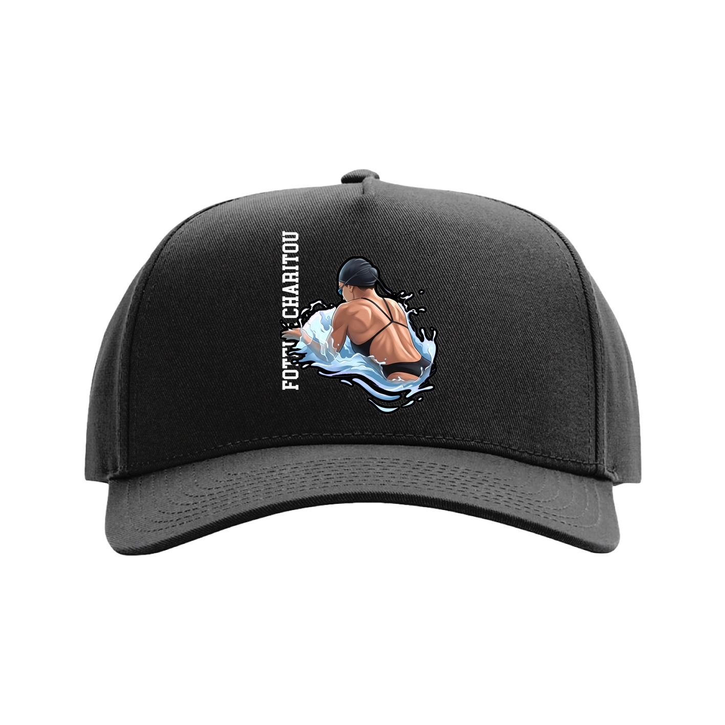 Full Fabric Five-Panel Champ Cap — Name Vertical in Black