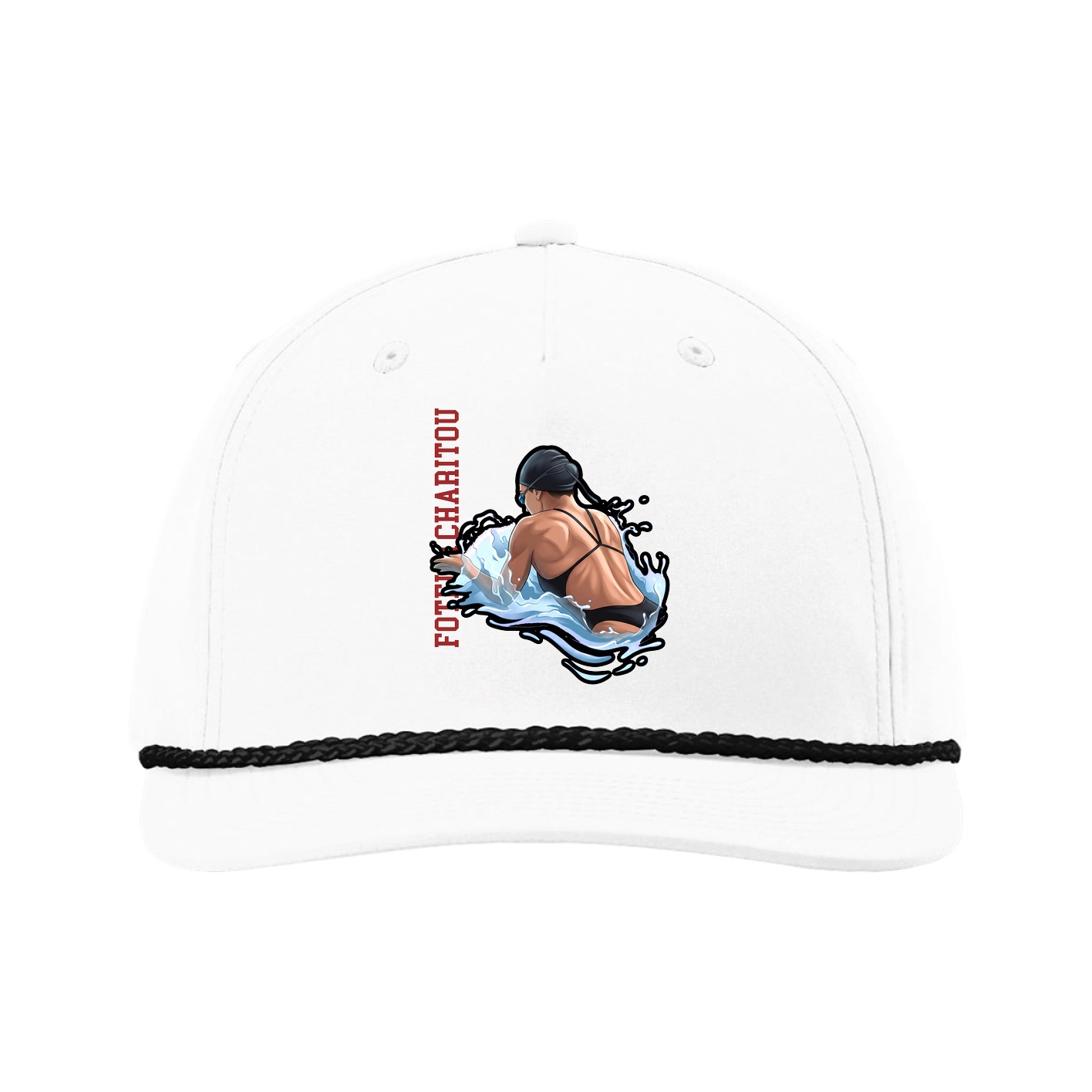 Five-Panel Classic Rope Cap — Name Vertical in White
