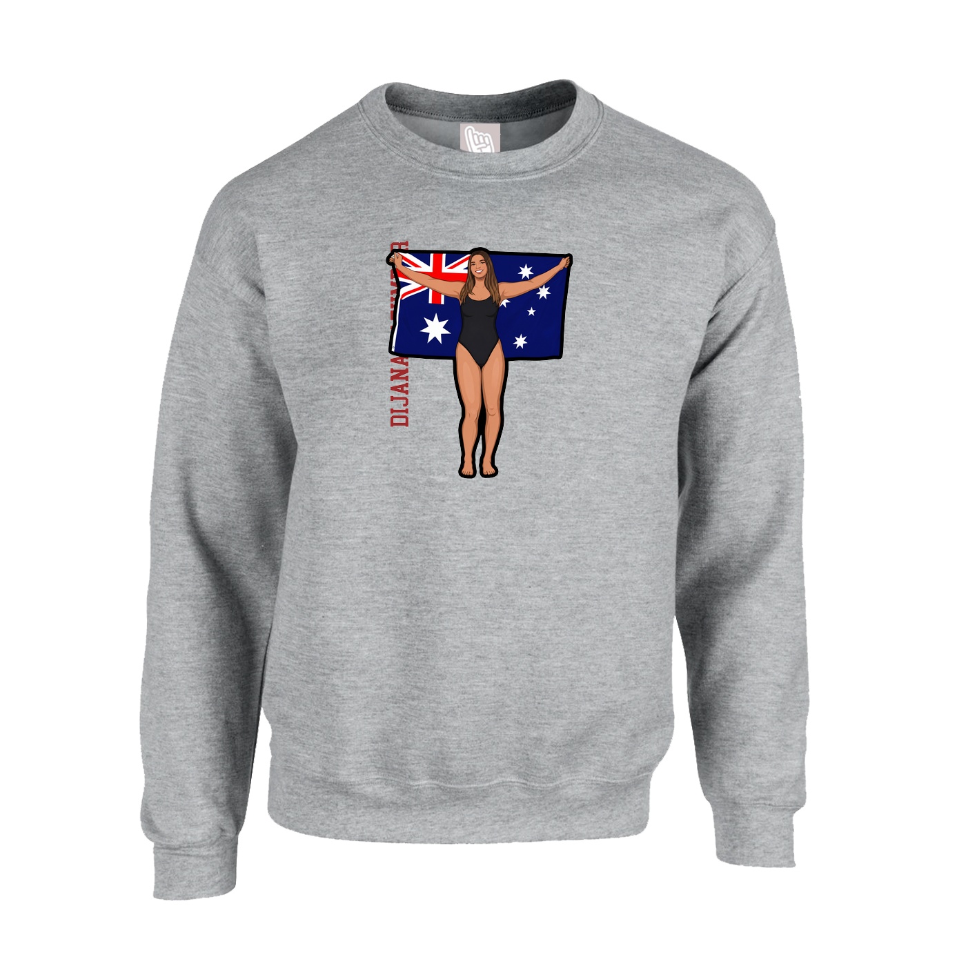 Fleece Crew — Name Vertical in Grey