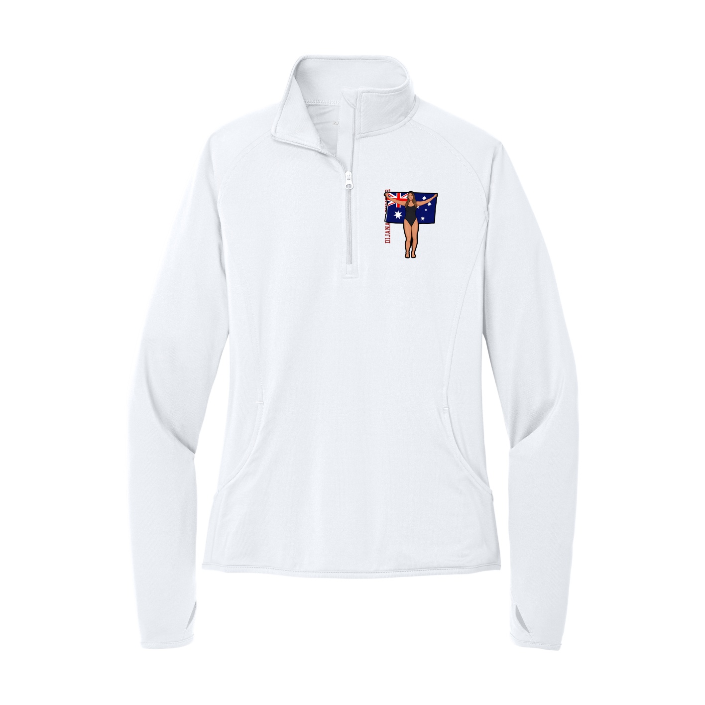 Women's Q-Zip Pullover — Name Vertical in White