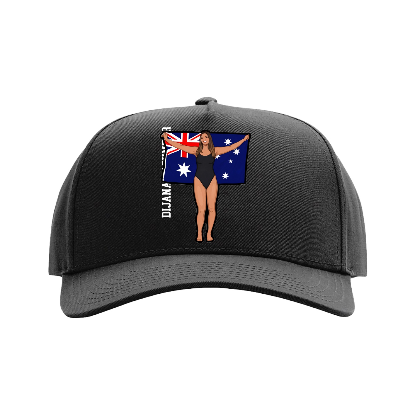 Full Fabric Five-Panel Champ Cap — Name Vertical in Black