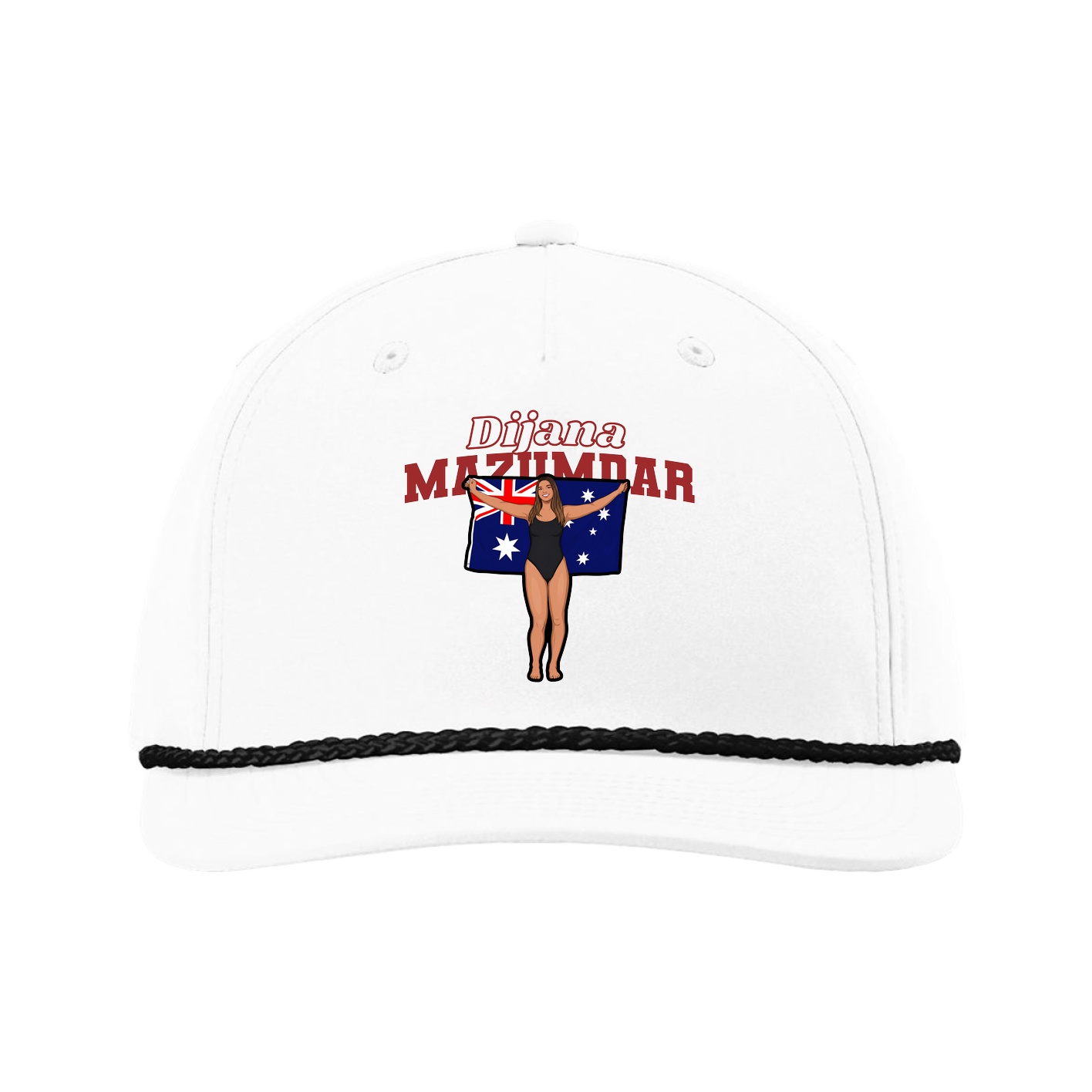 Five-Panel Classic Rope Cap — Name Arch in White