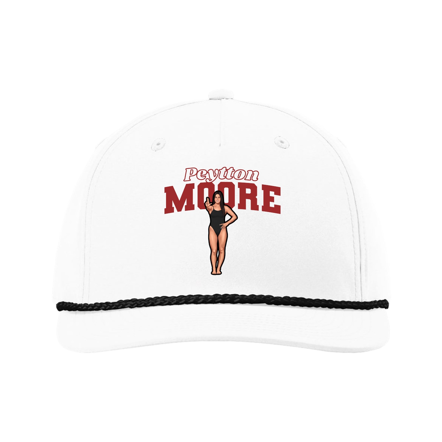 Five-Panel Classic Rope Cap — Name Arch in White