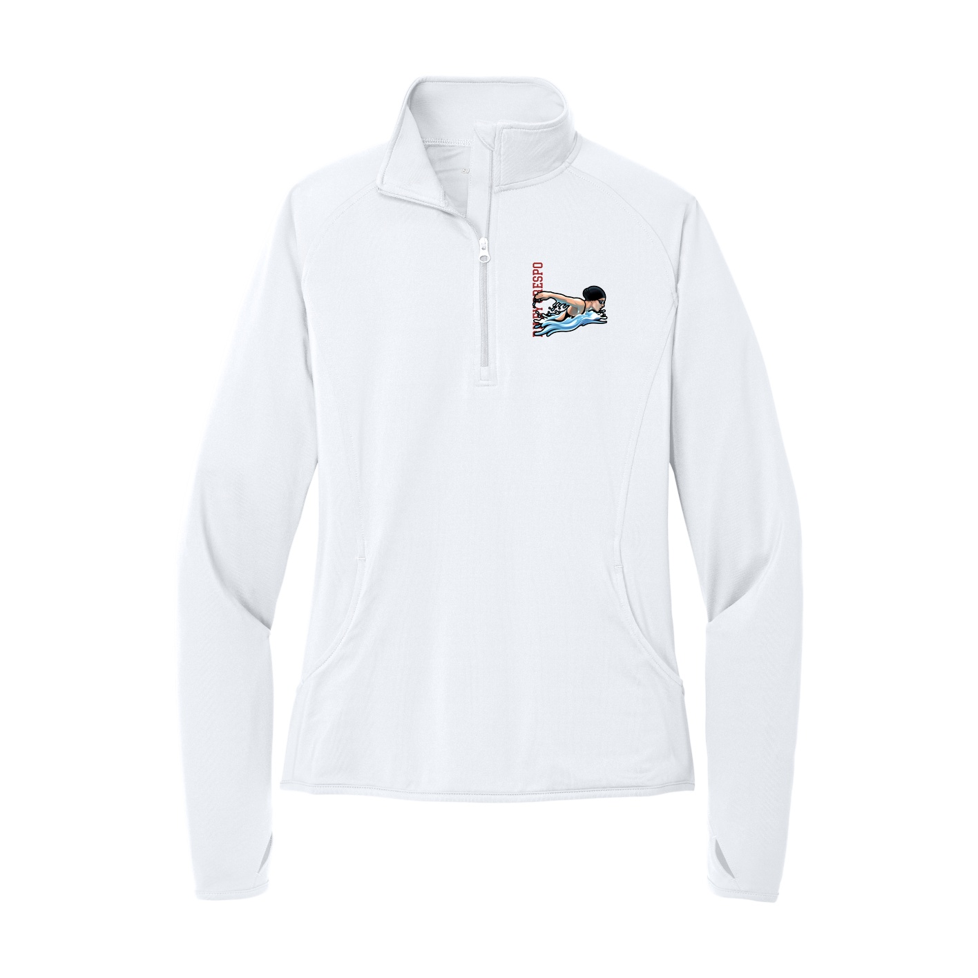 Women's Q-Zip Pullover — Name Vertical in White