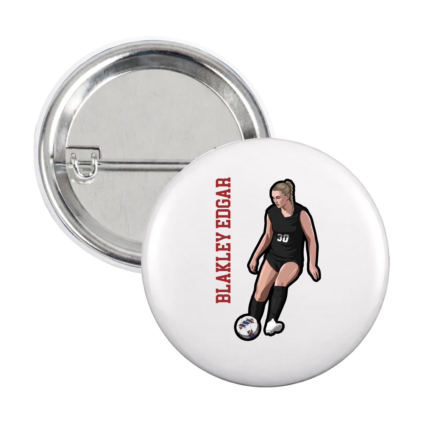 Game Day Button — Name Vertical in White