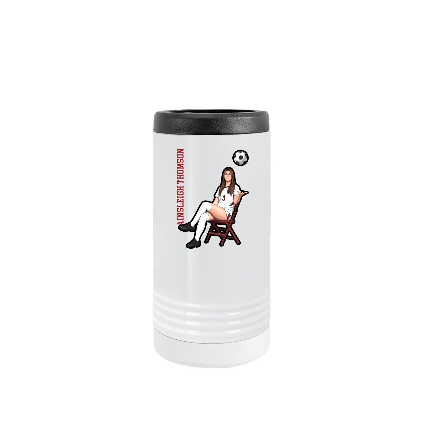 Slim Beverage Holder — Name Vertical in White