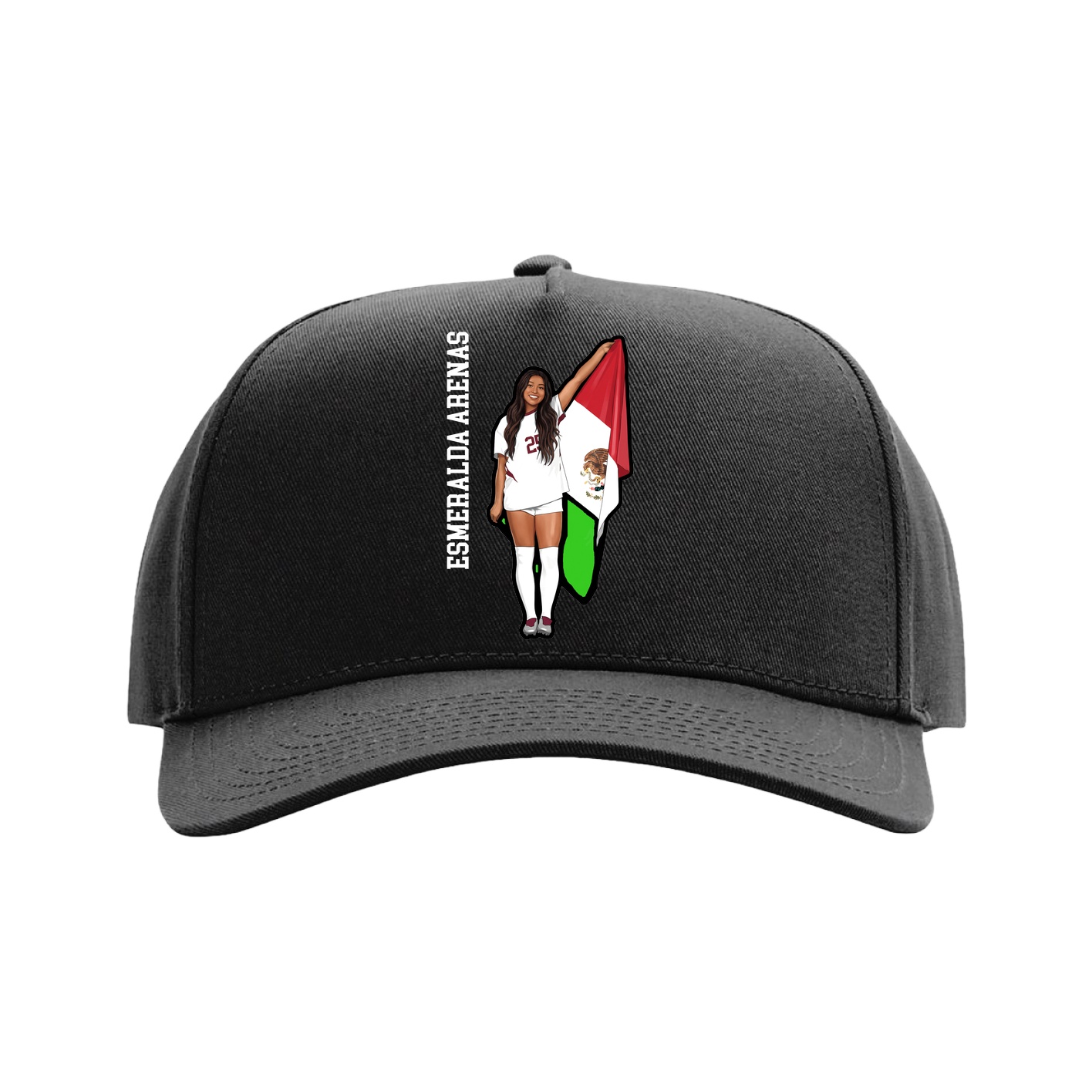 Full Fabric Five-Panel Champ Cap — Name Vertical in Black