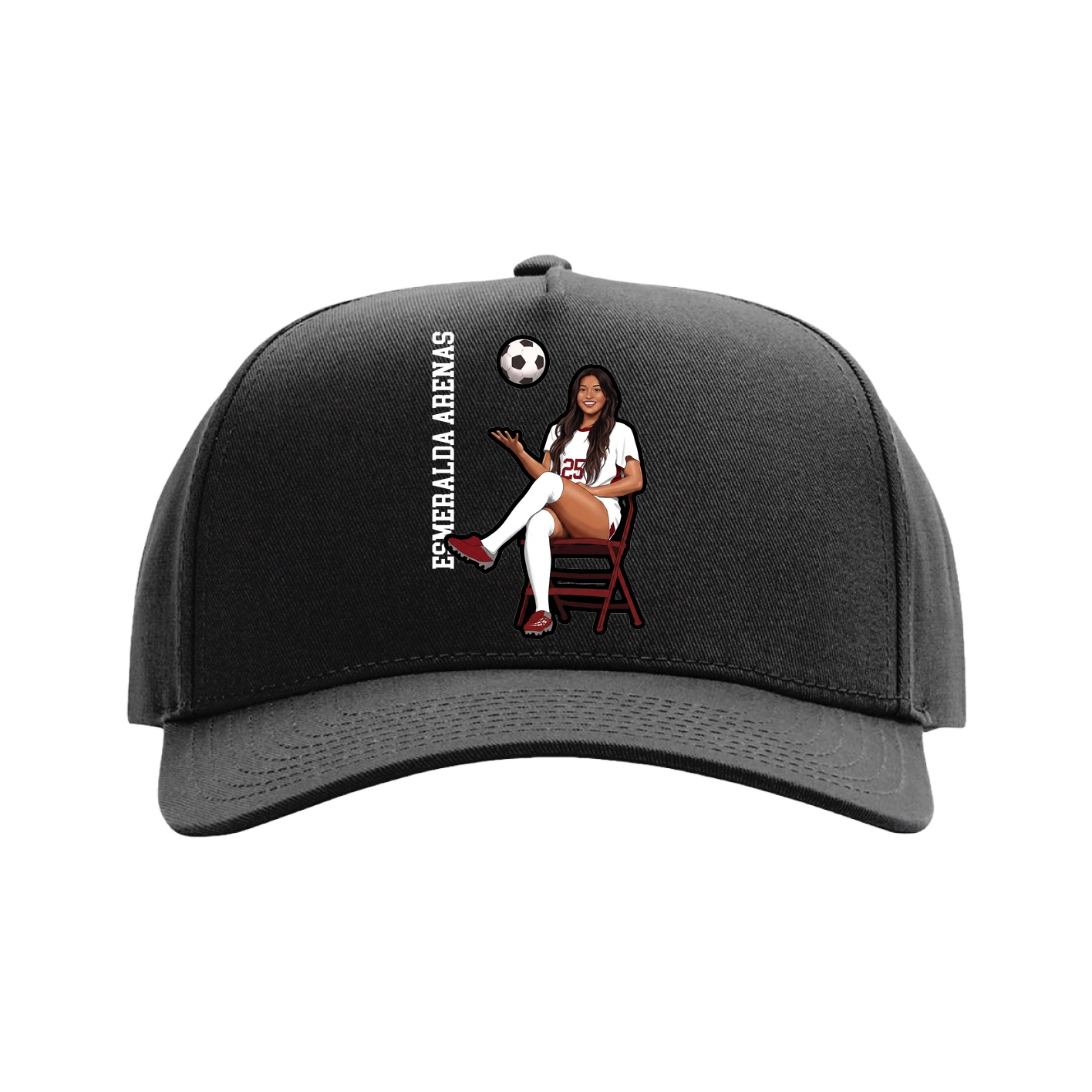Full Fabric Five-Panel Champ Cap — Name Vertical in Black