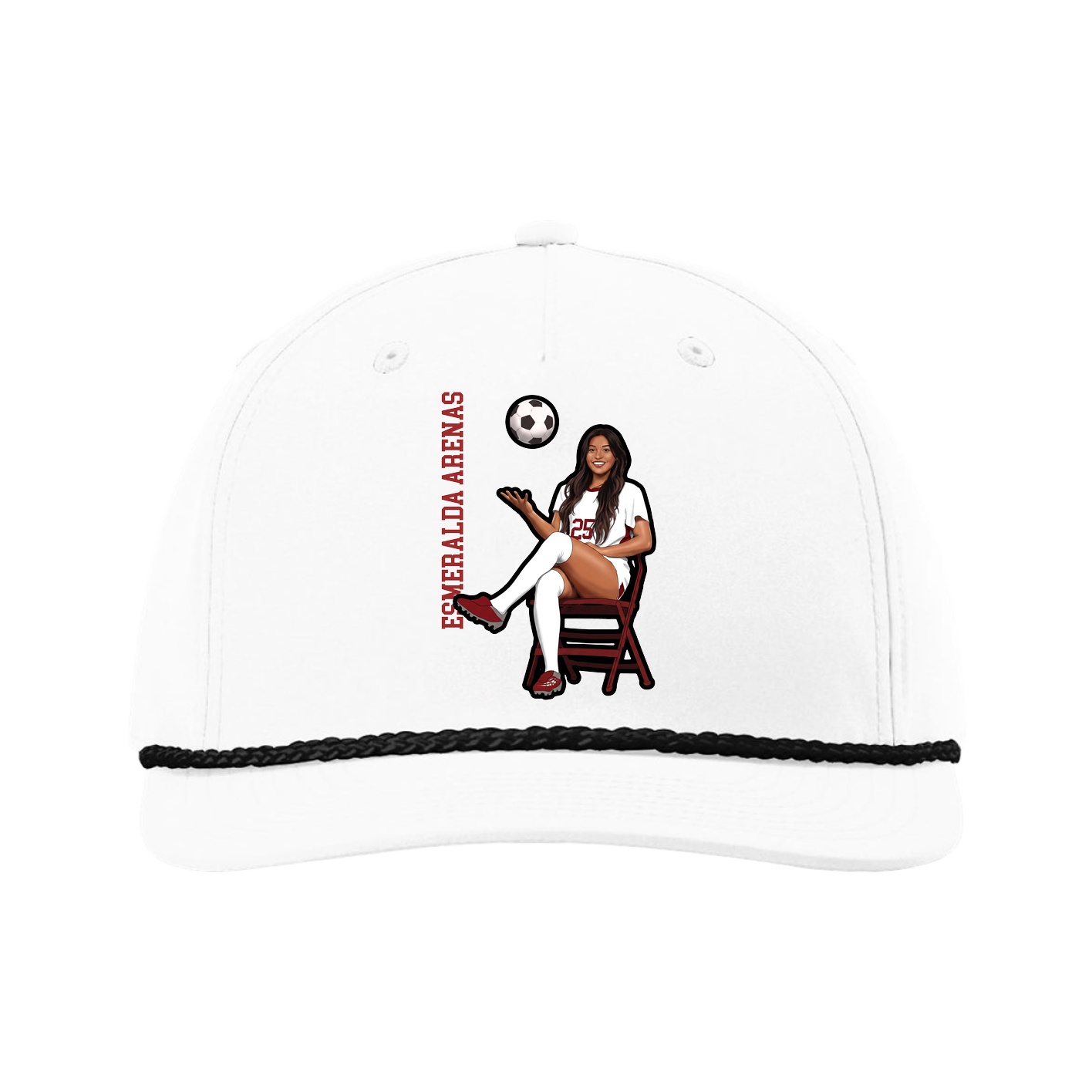 Five-Panel Classic Rope Cap — Name Vertical in White