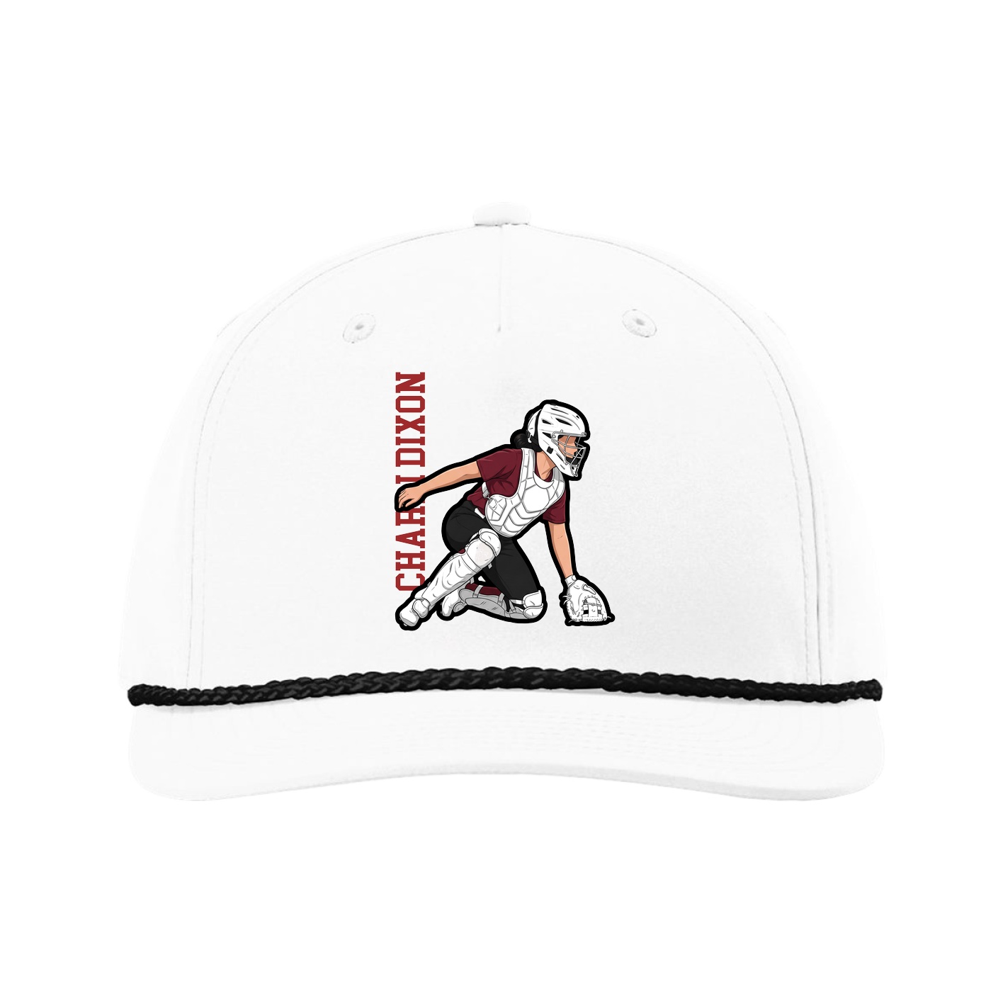 Five-Panel Classic Rope Cap — Name Vertical in White