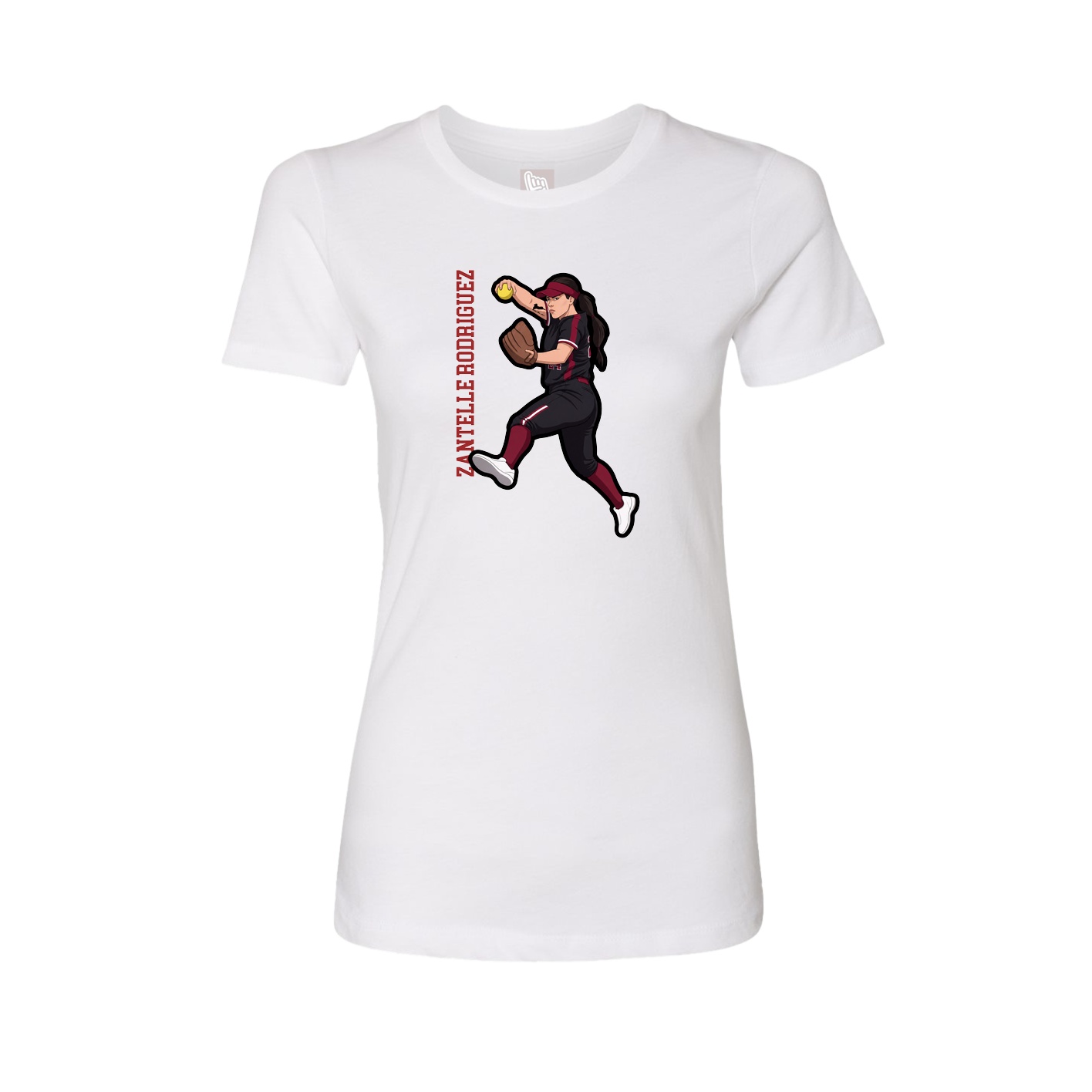Fitted Women's Tee — Name Vertical in White