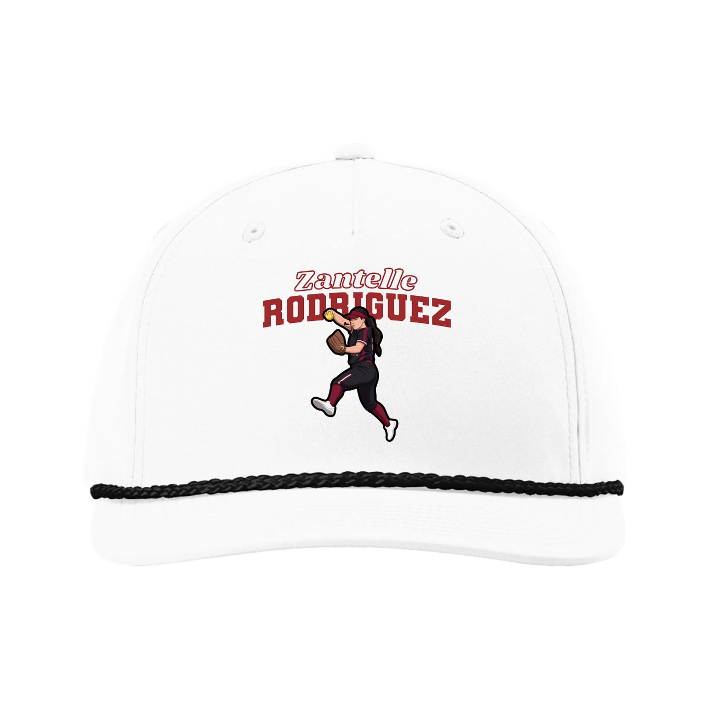 Five-Panel Classic Rope Cap — Name Arch in White