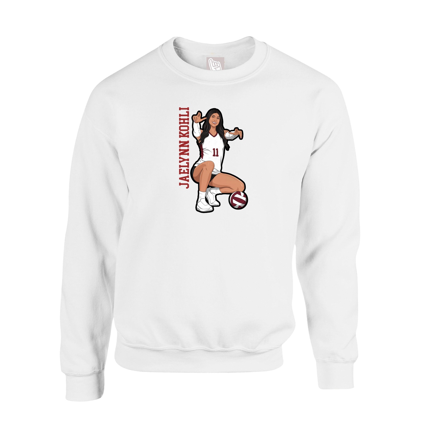 Fleece Crew — Name Vertical in White