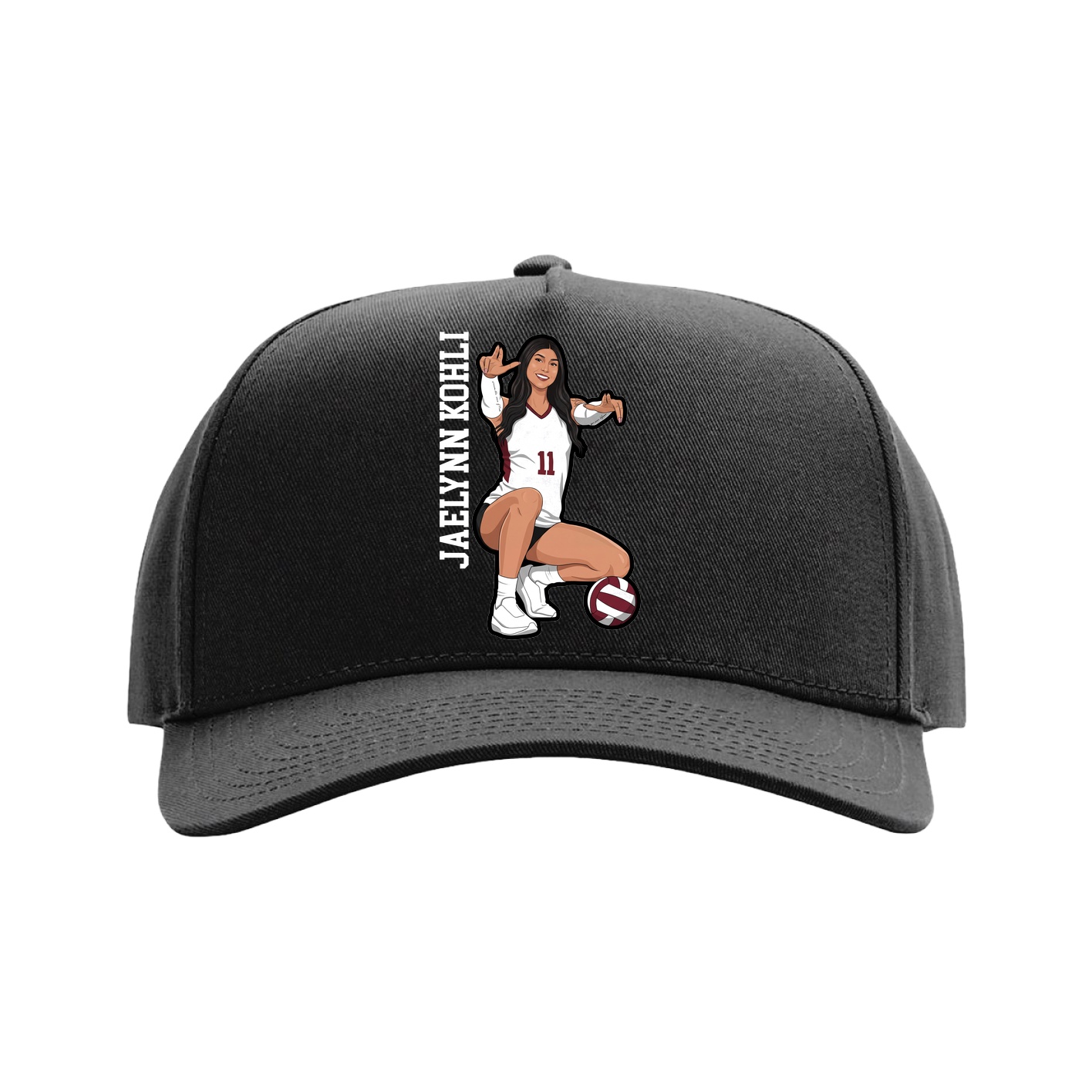 Full Fabric Five-Panel Champ Cap — Name Vertical in Black