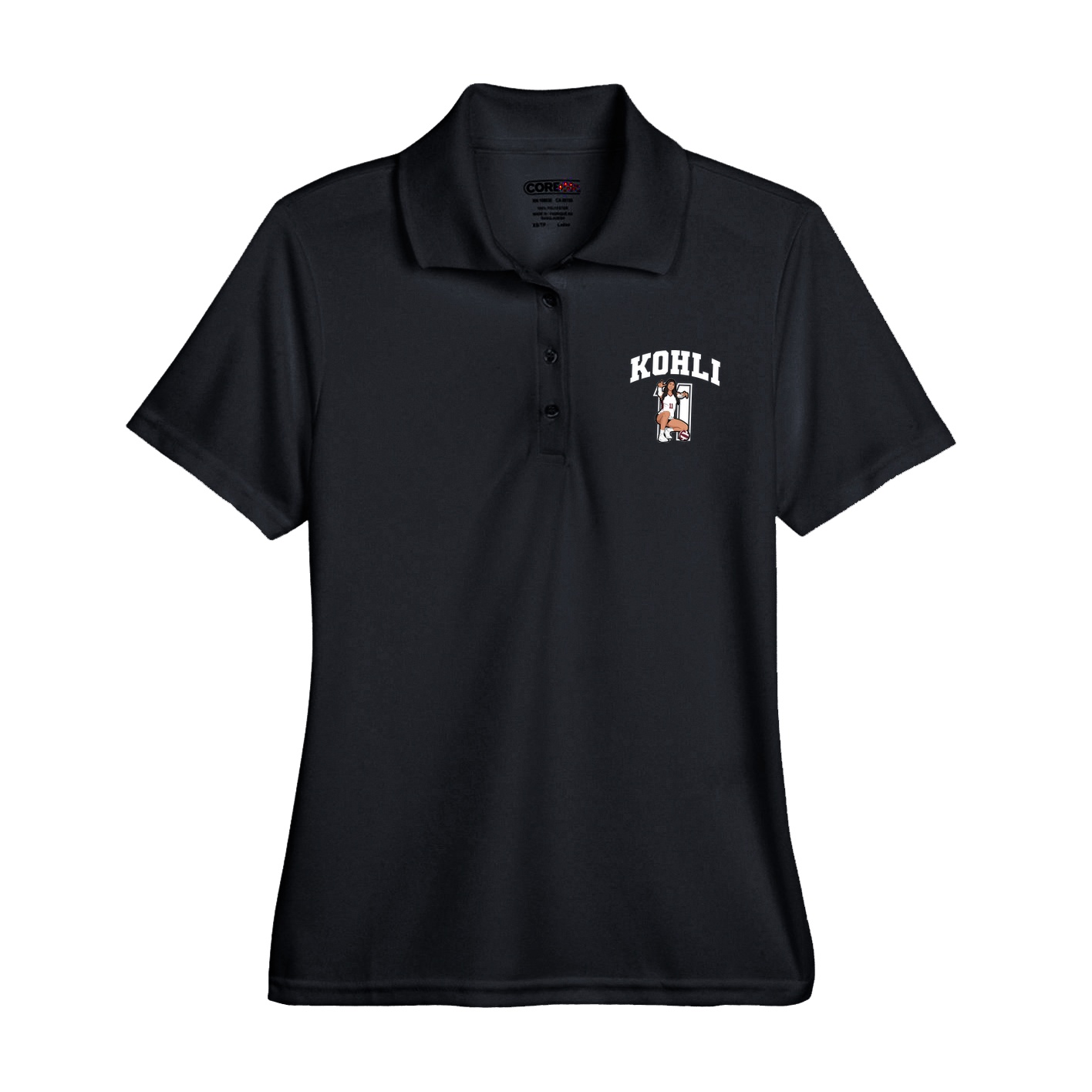 Womens Performance Polo — Number in Black