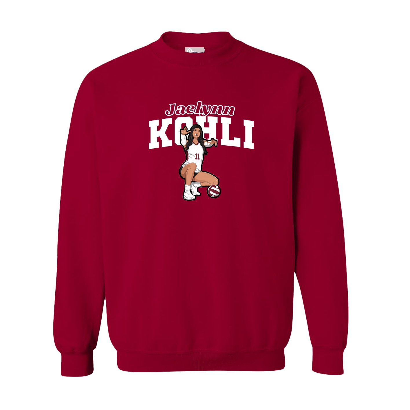 Fleece Crew — Name Arch in Cardinal