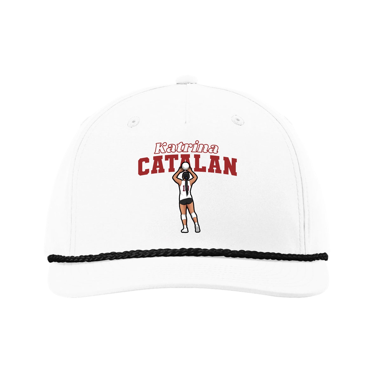 Five-Panel Classic Rope Cap — Name Arch in White