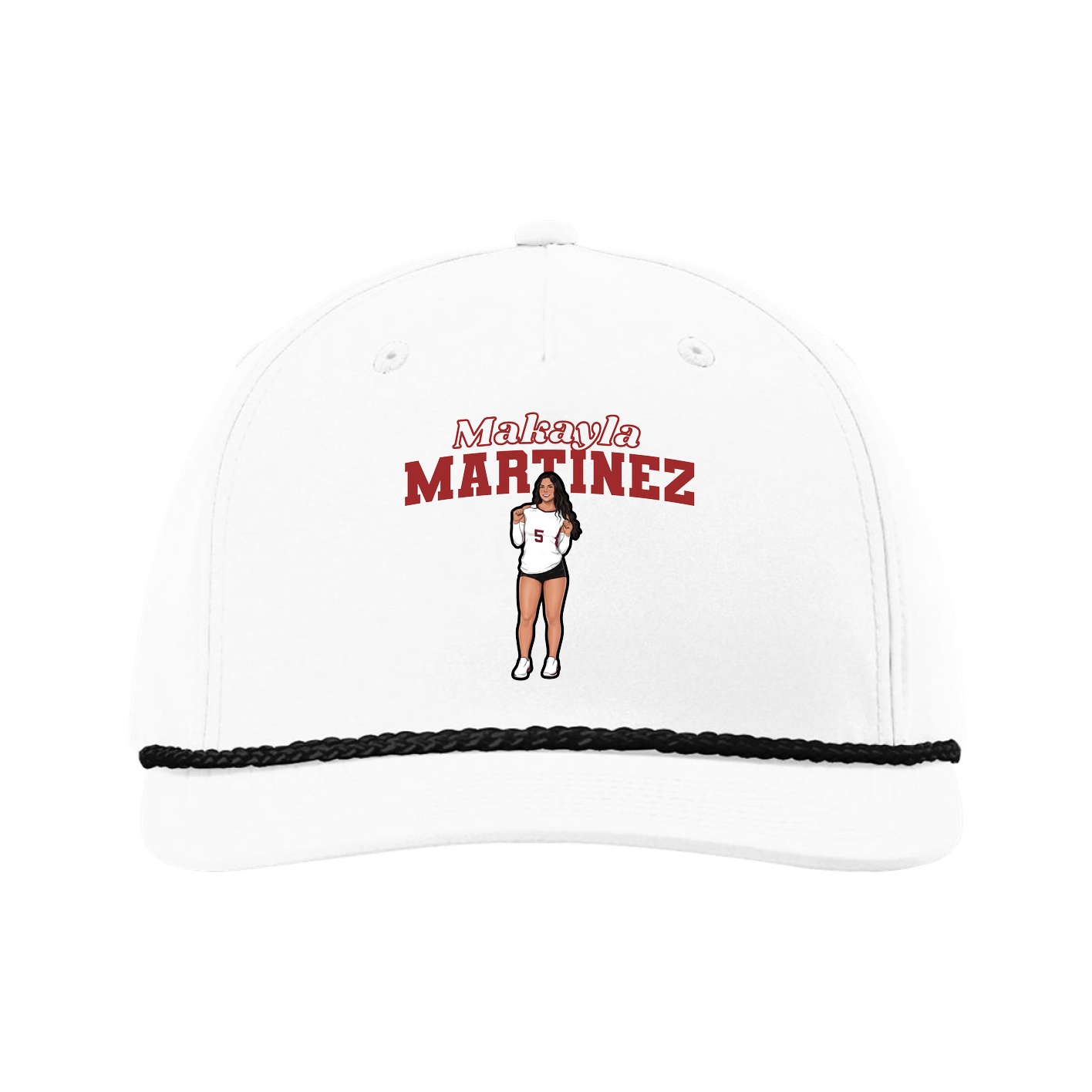 Five-Panel Classic Rope Cap — Name Arch in White