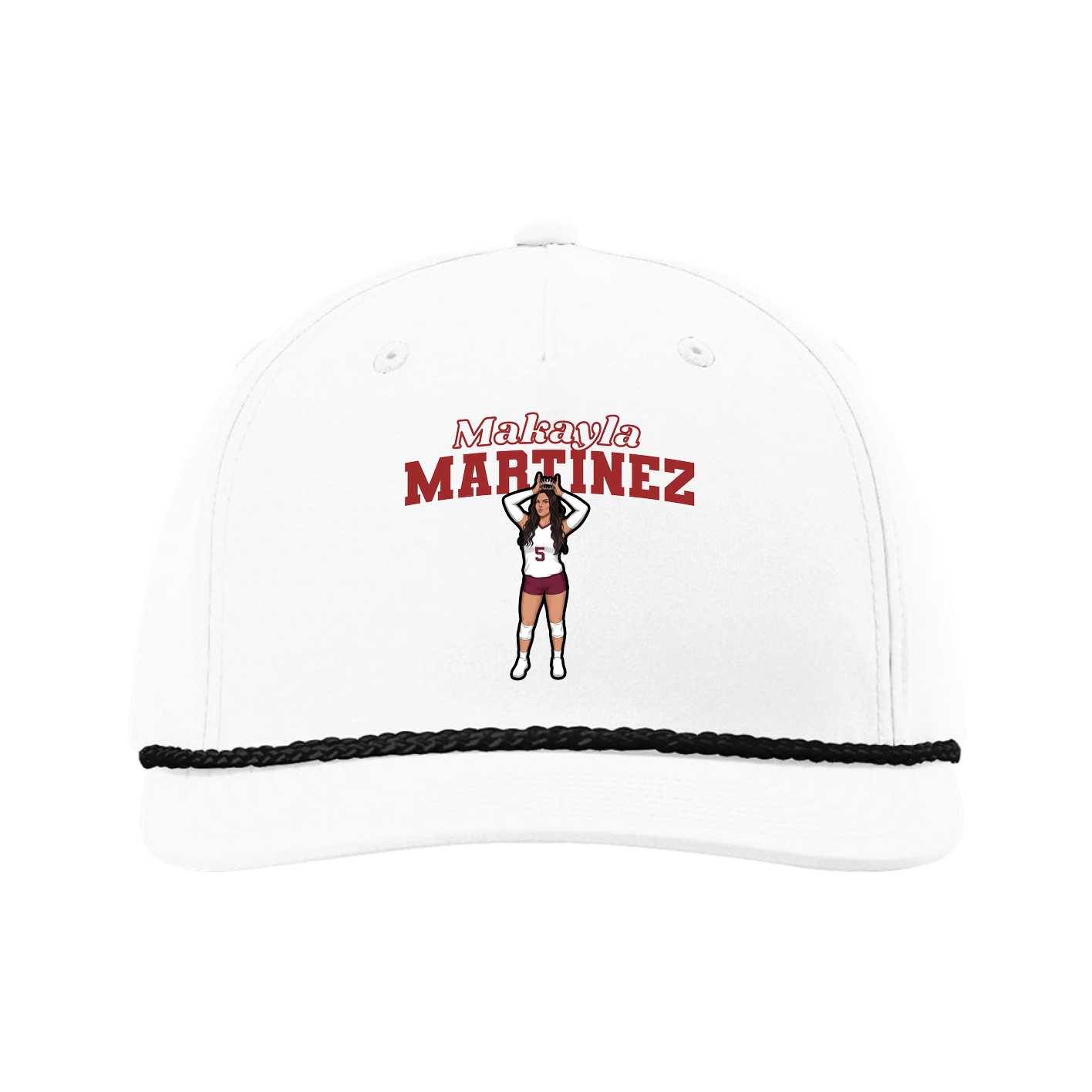 Five-Panel Classic Rope Cap — Name Arch in White