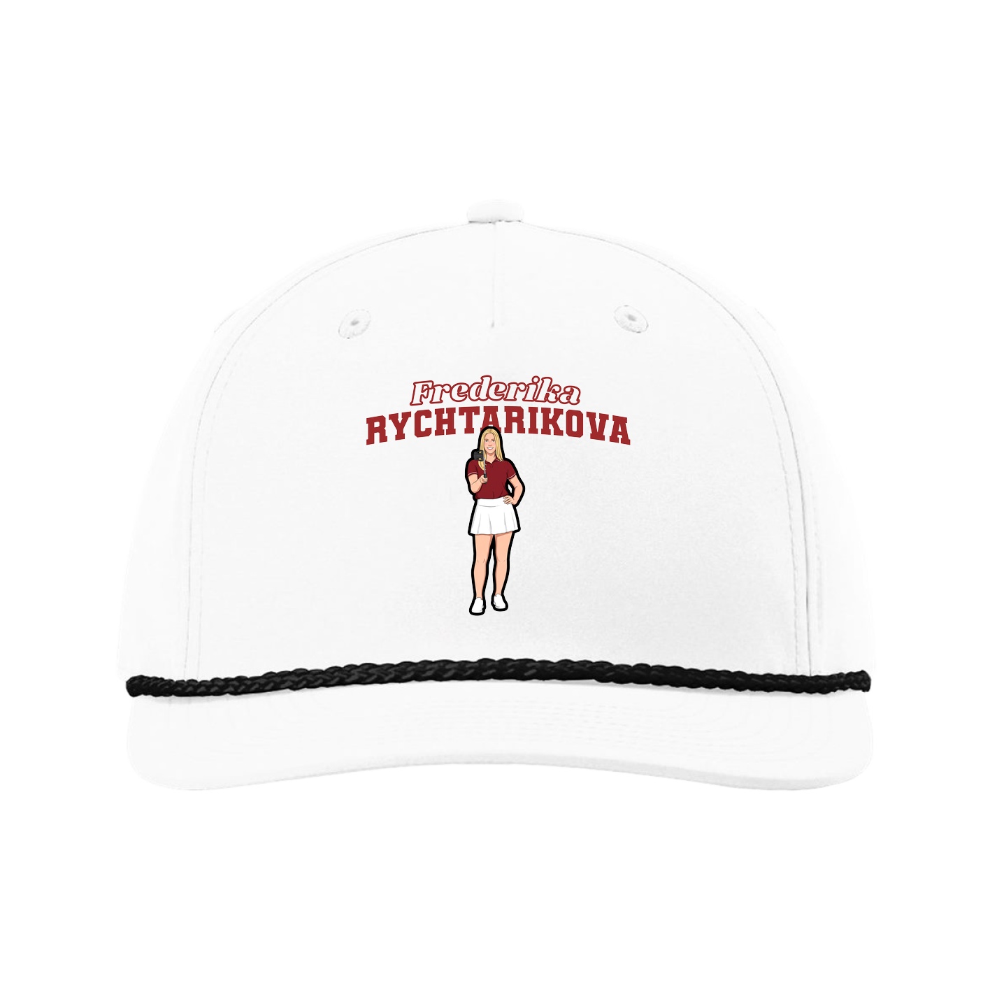 Five-Panel Classic Rope Cap — Name Arch in White