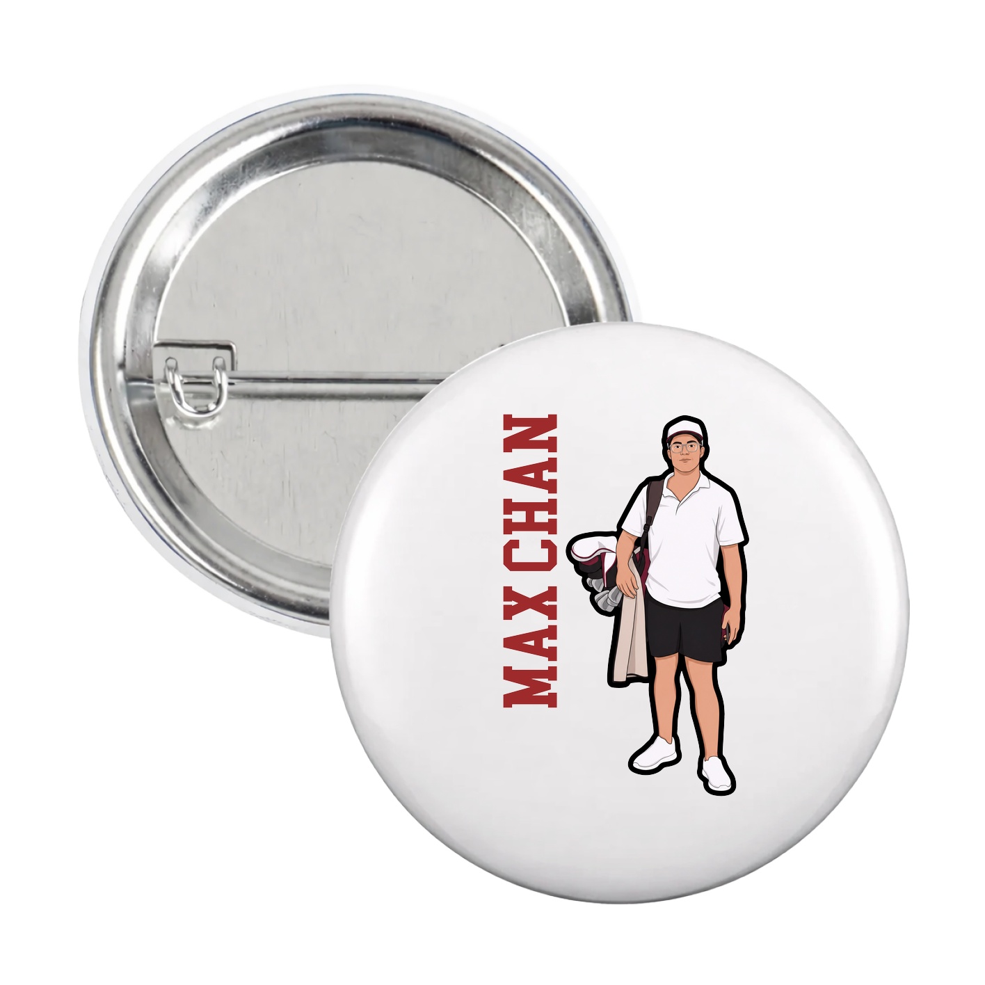 Game Day Button — Name Vertical in White