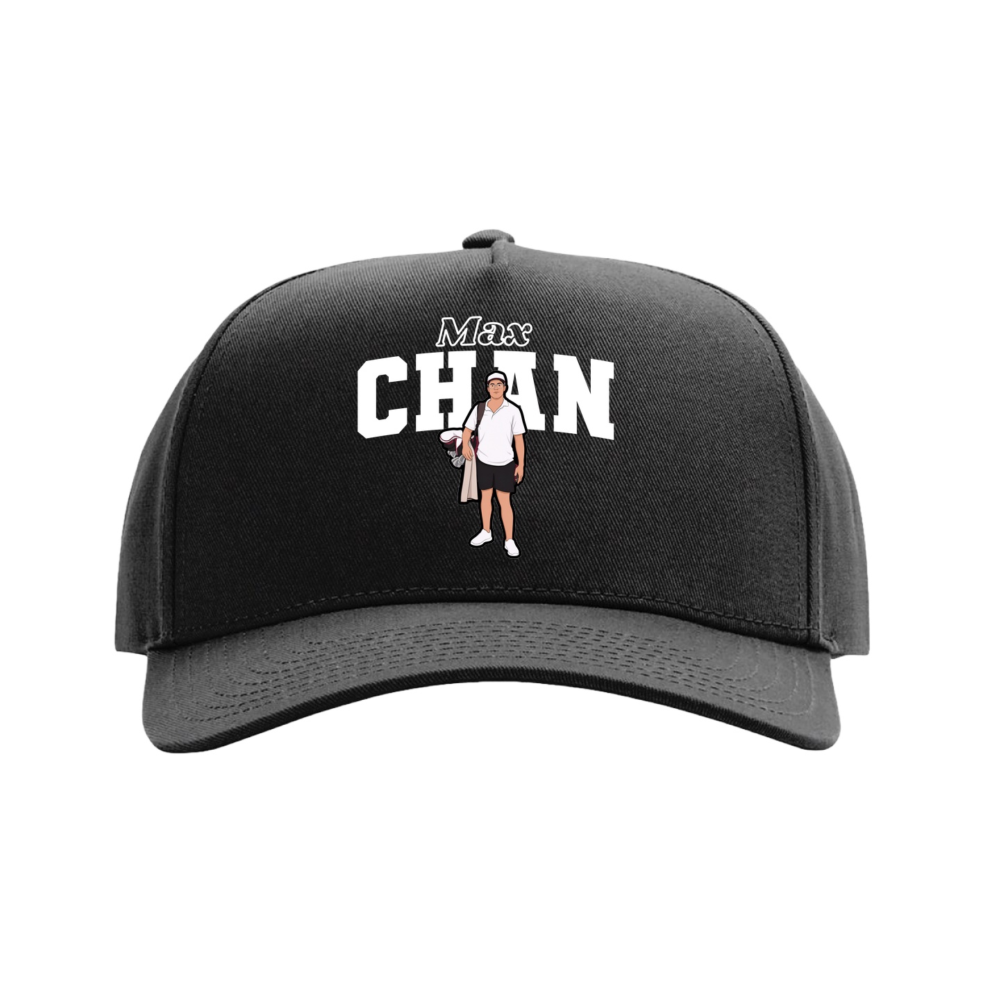 Full Fabric Five-Panel Champ Cap — Name Arch in Black