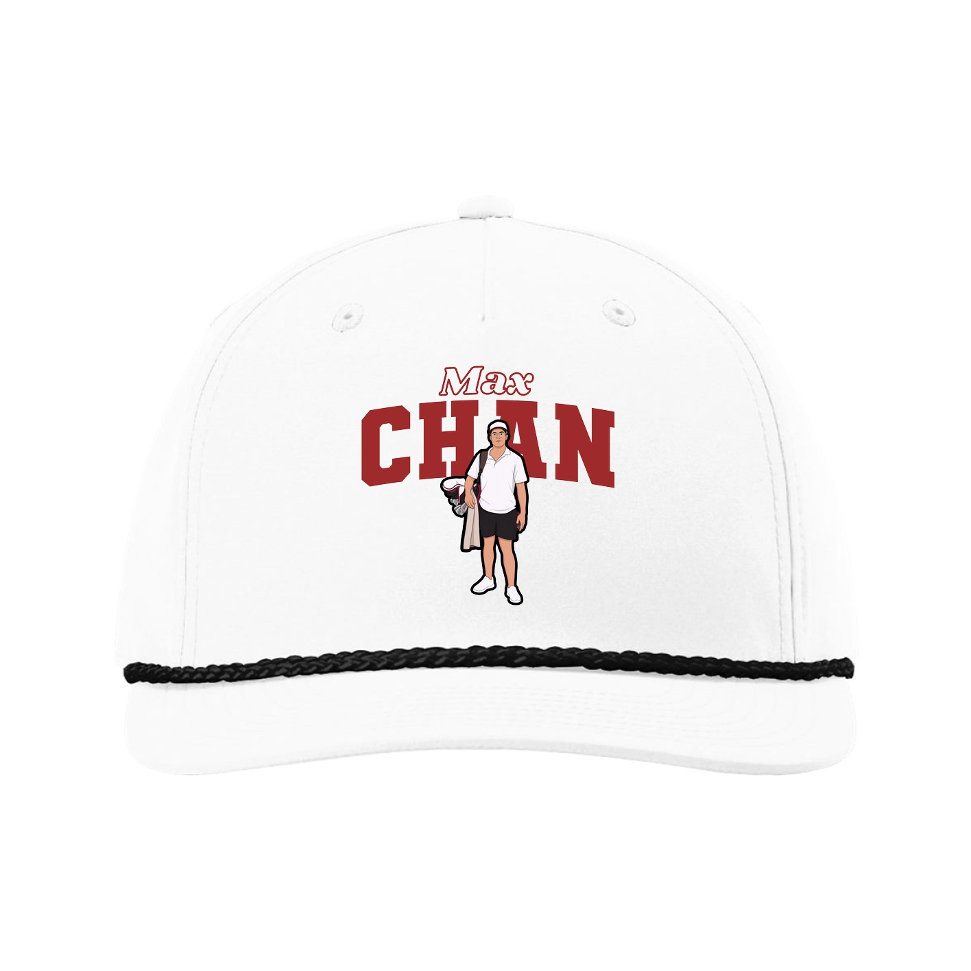 Five-Panel Classic Rope Cap — Name Arch in White