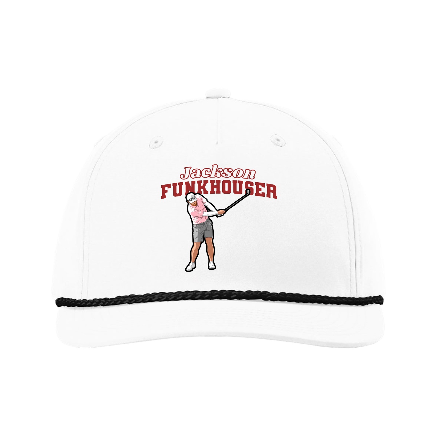 Five-Panel Classic Rope Cap — Name Arch in White