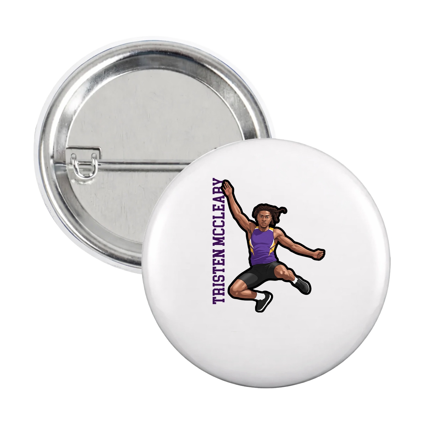 Game Day Button — Name Vertical in White