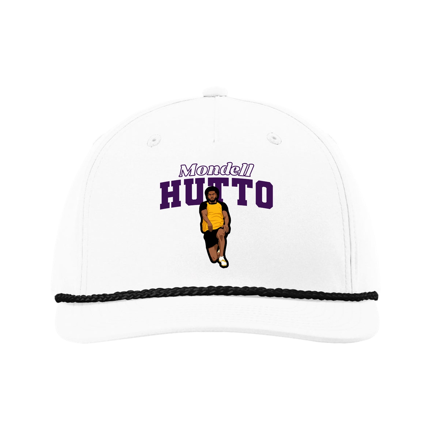 Five-Panel Classic Rope Cap — Name Arch in White