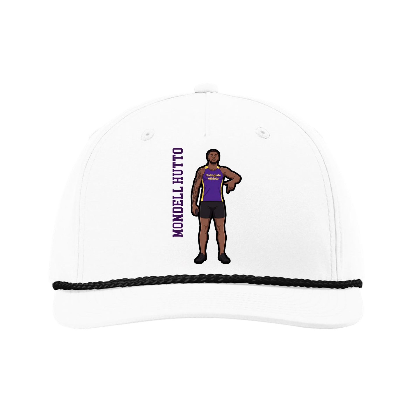 Five-Panel Classic Rope Cap — Name Vertical in White