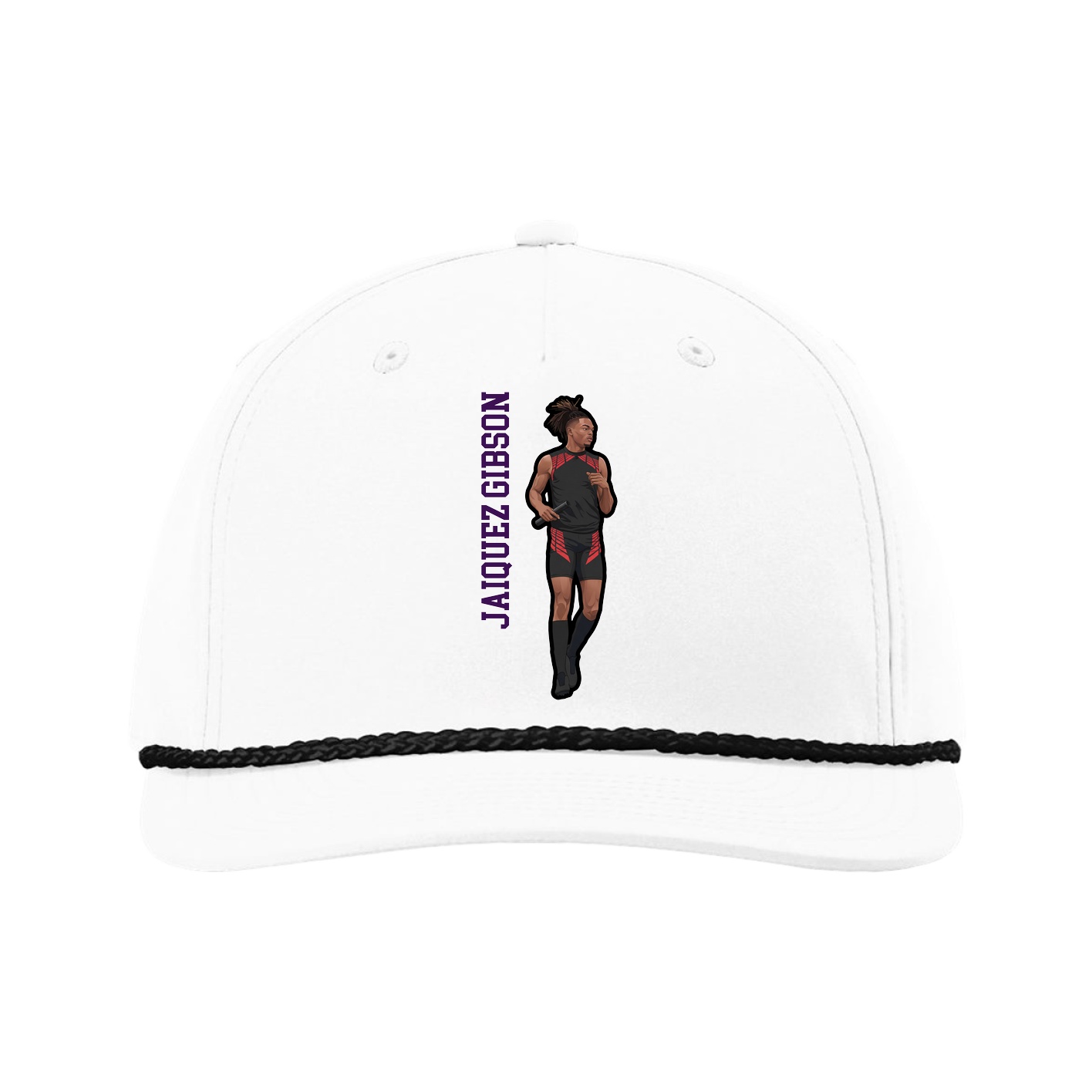 Five-Panel Classic Rope Cap — Name Vertical in White