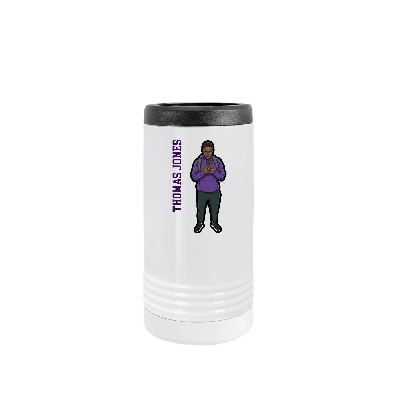 Slim Beverage Holder — Name Vertical in White