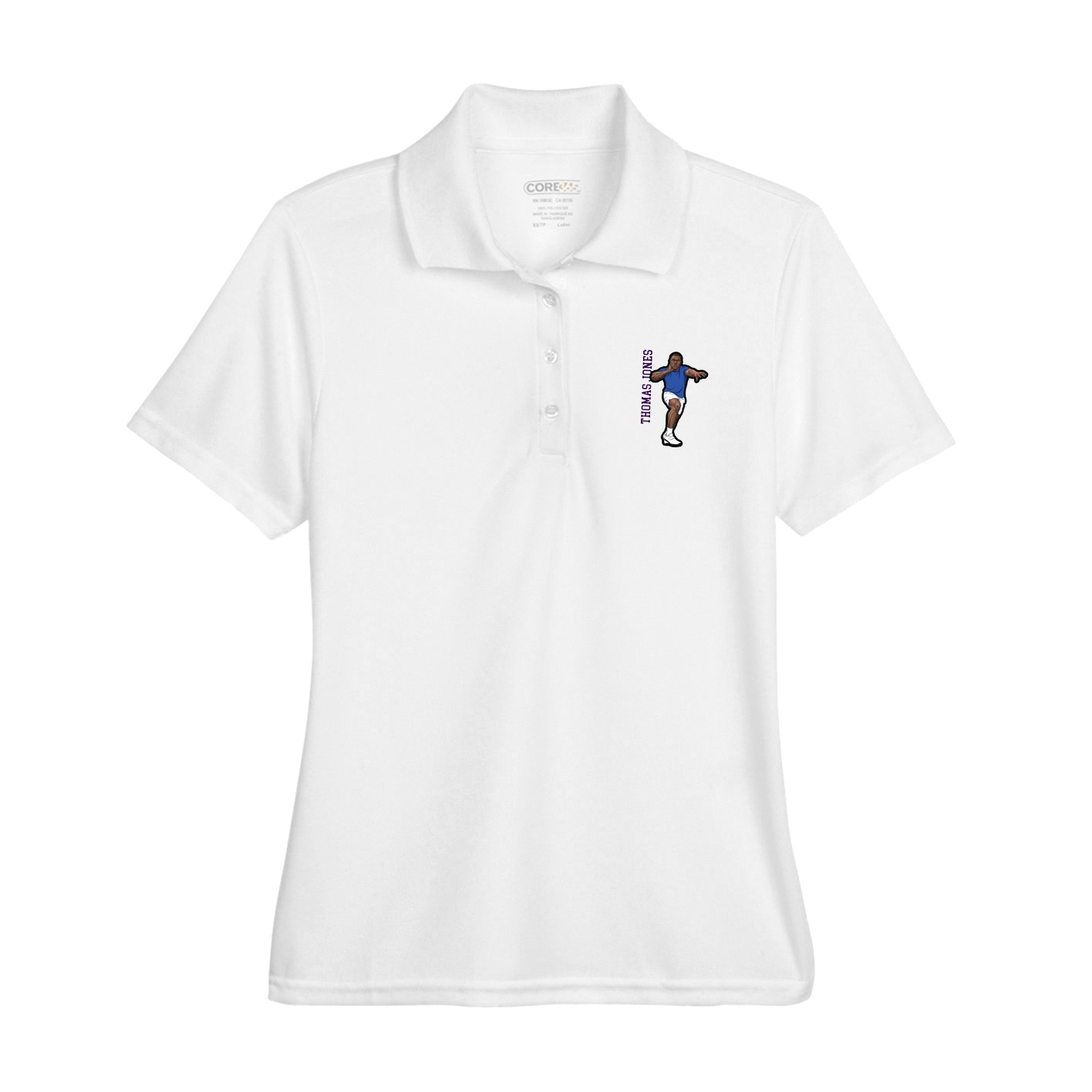 Womens Performance Polo — Name Vertical in White