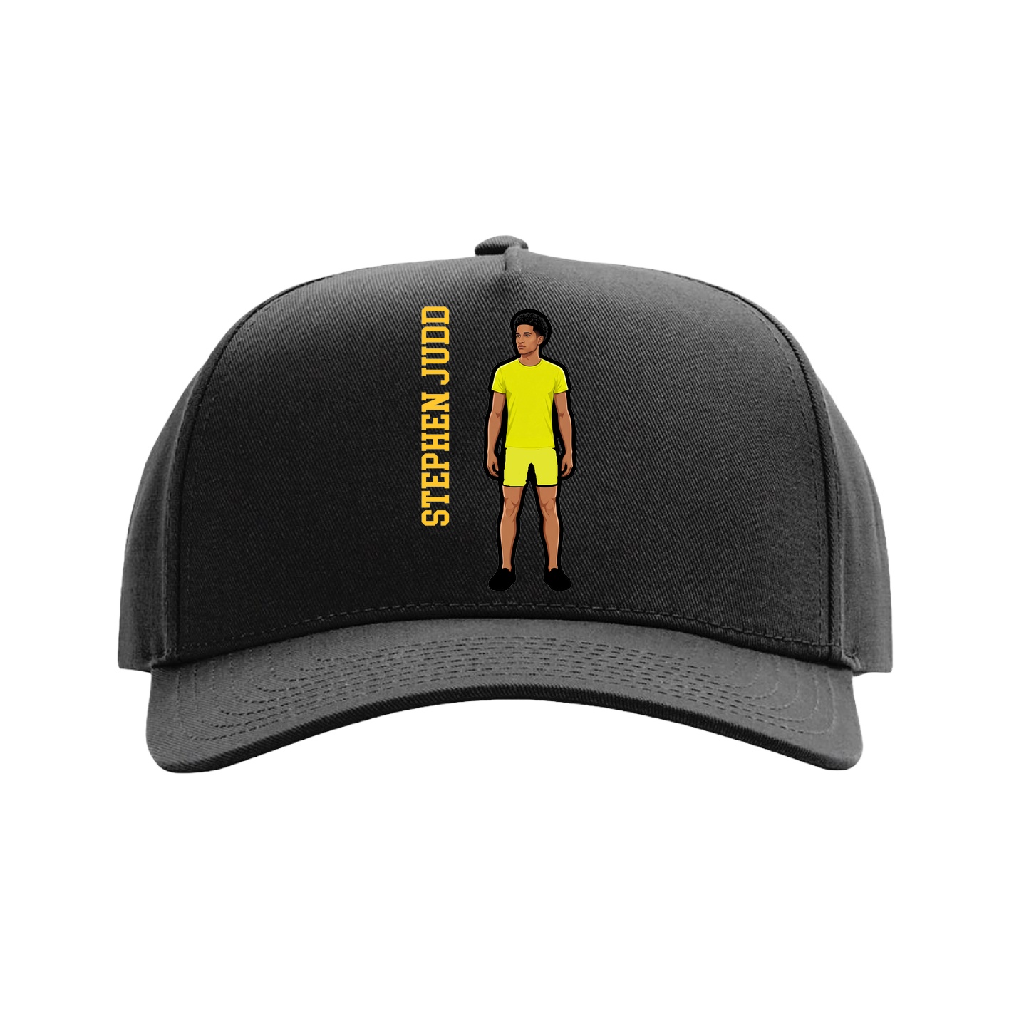 Full Fabric Five-Panel Champ Cap — Name Vertical in Black