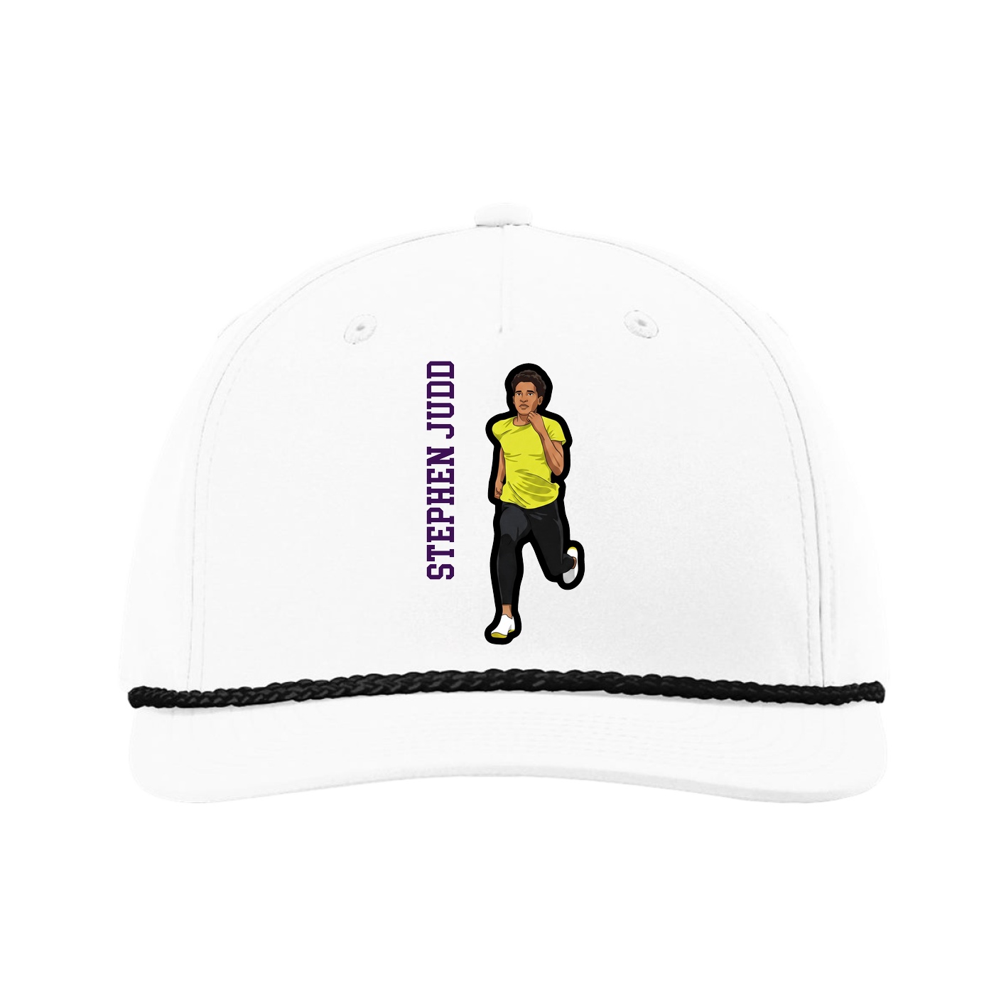 Five-Panel Classic Rope Cap — Name Vertical in White