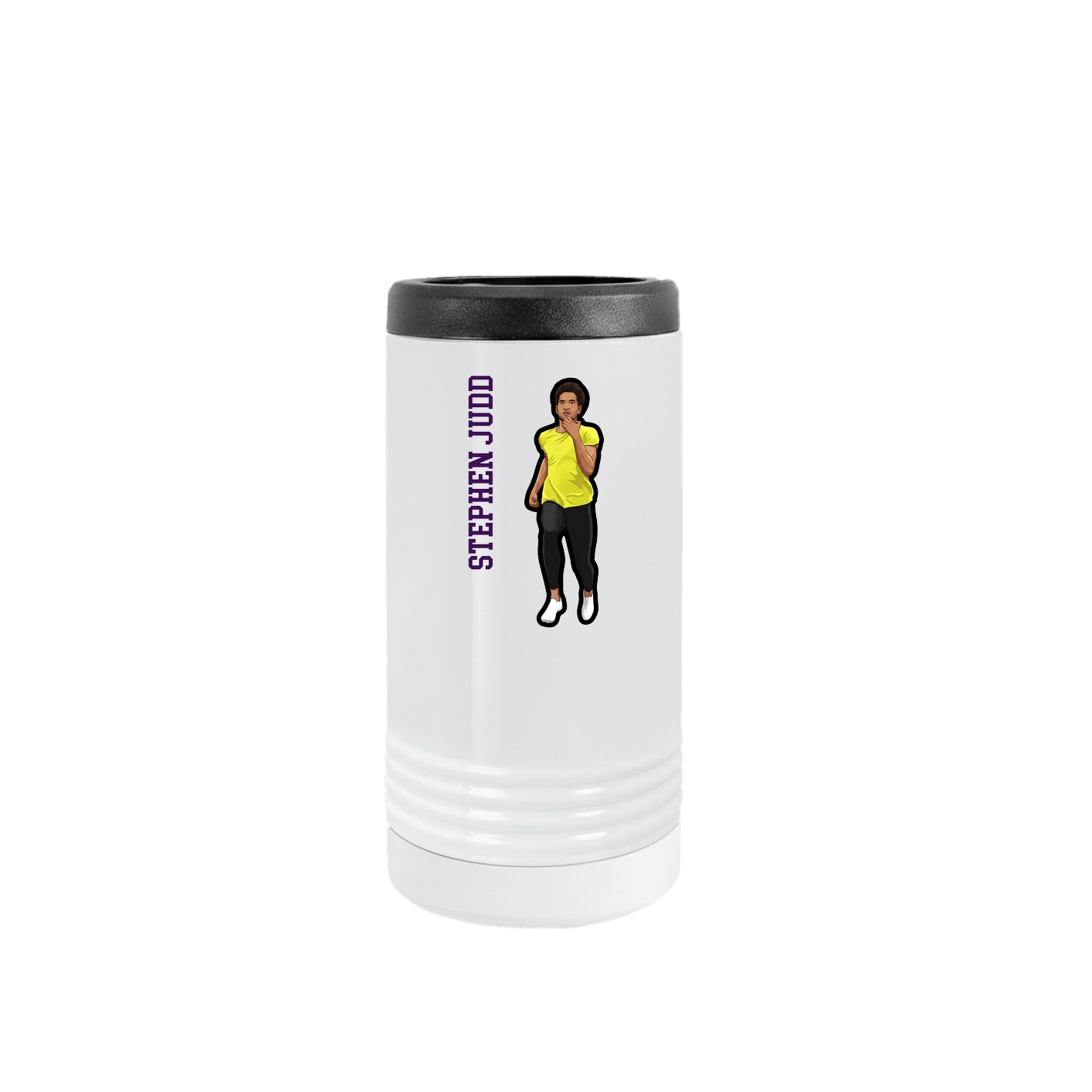 Slim Beverage Holder — Name Vertical in White