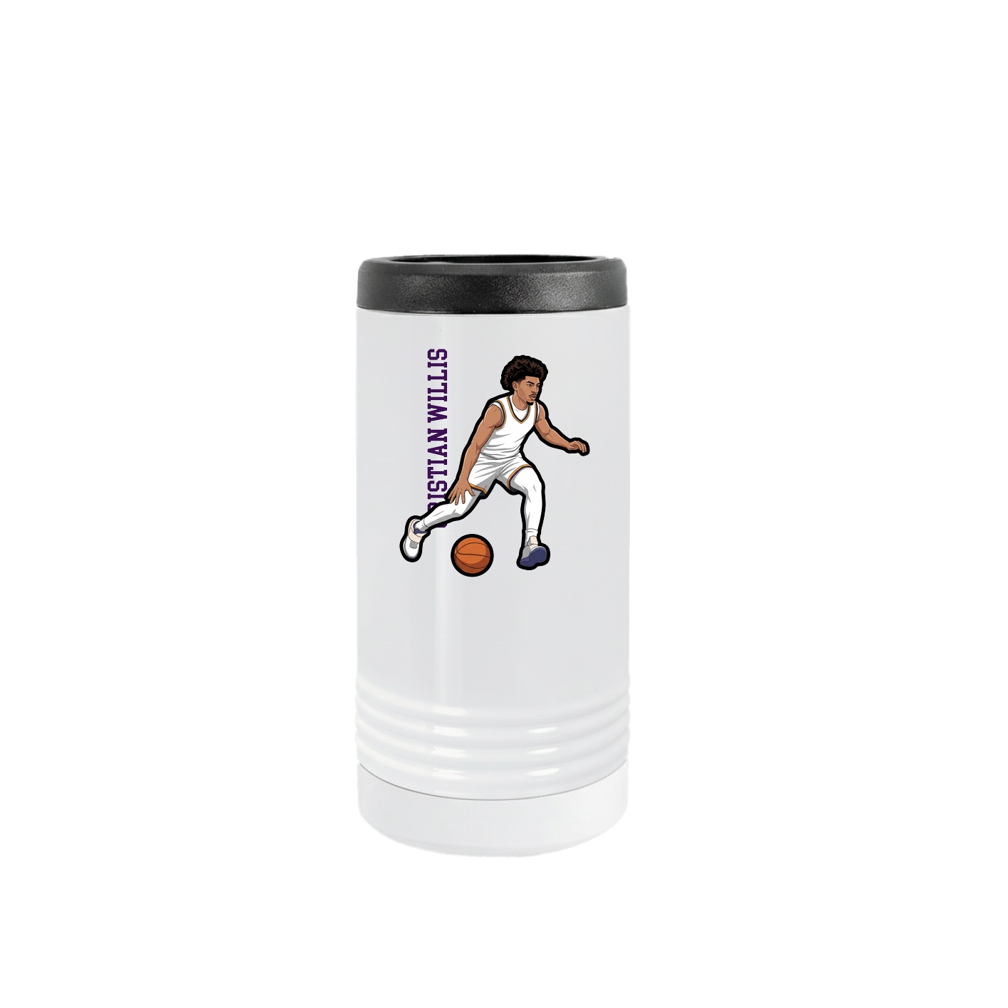 Slim Beverage Holder — Name Vertical in White