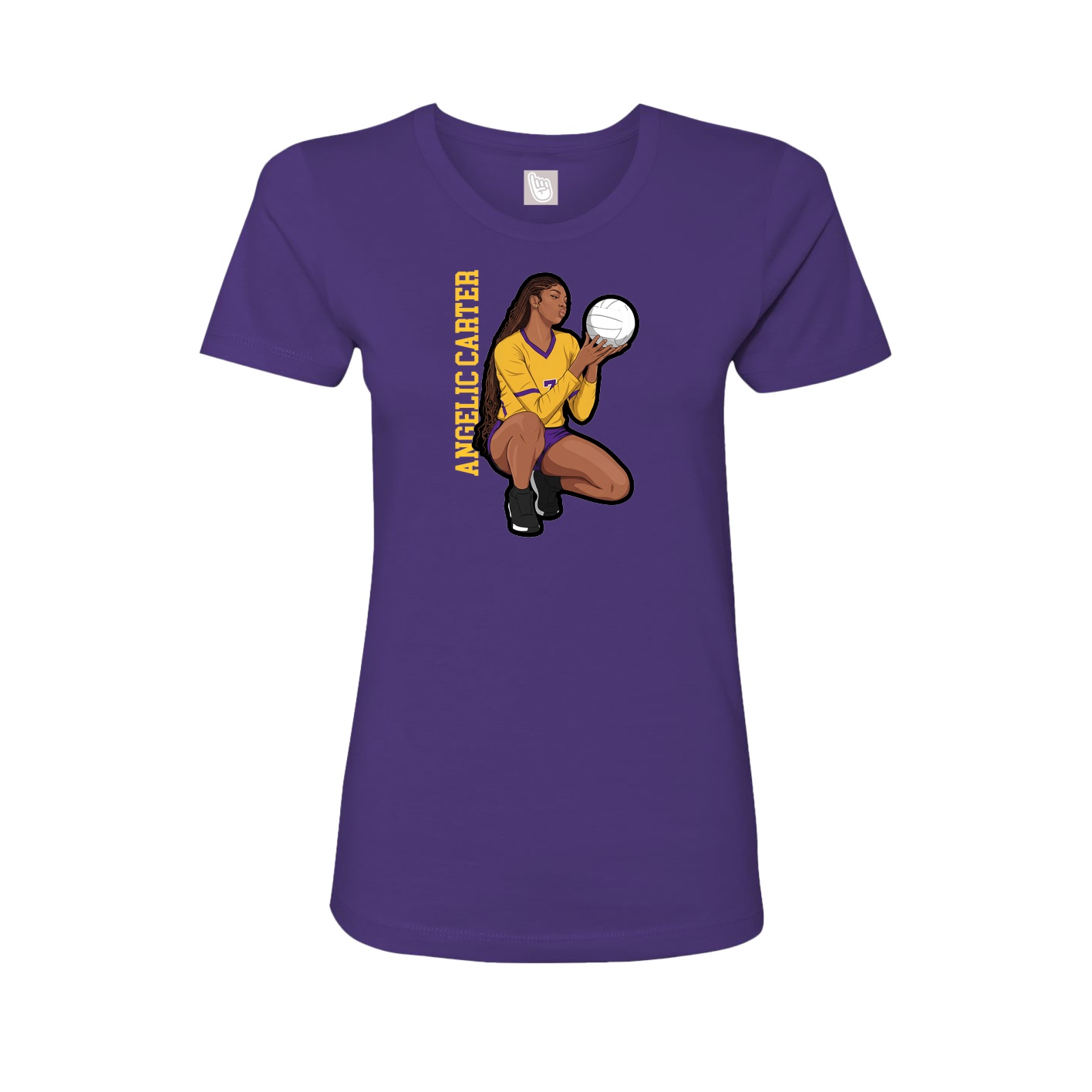 Fitted Women's Tee — Name Vertical in Purple