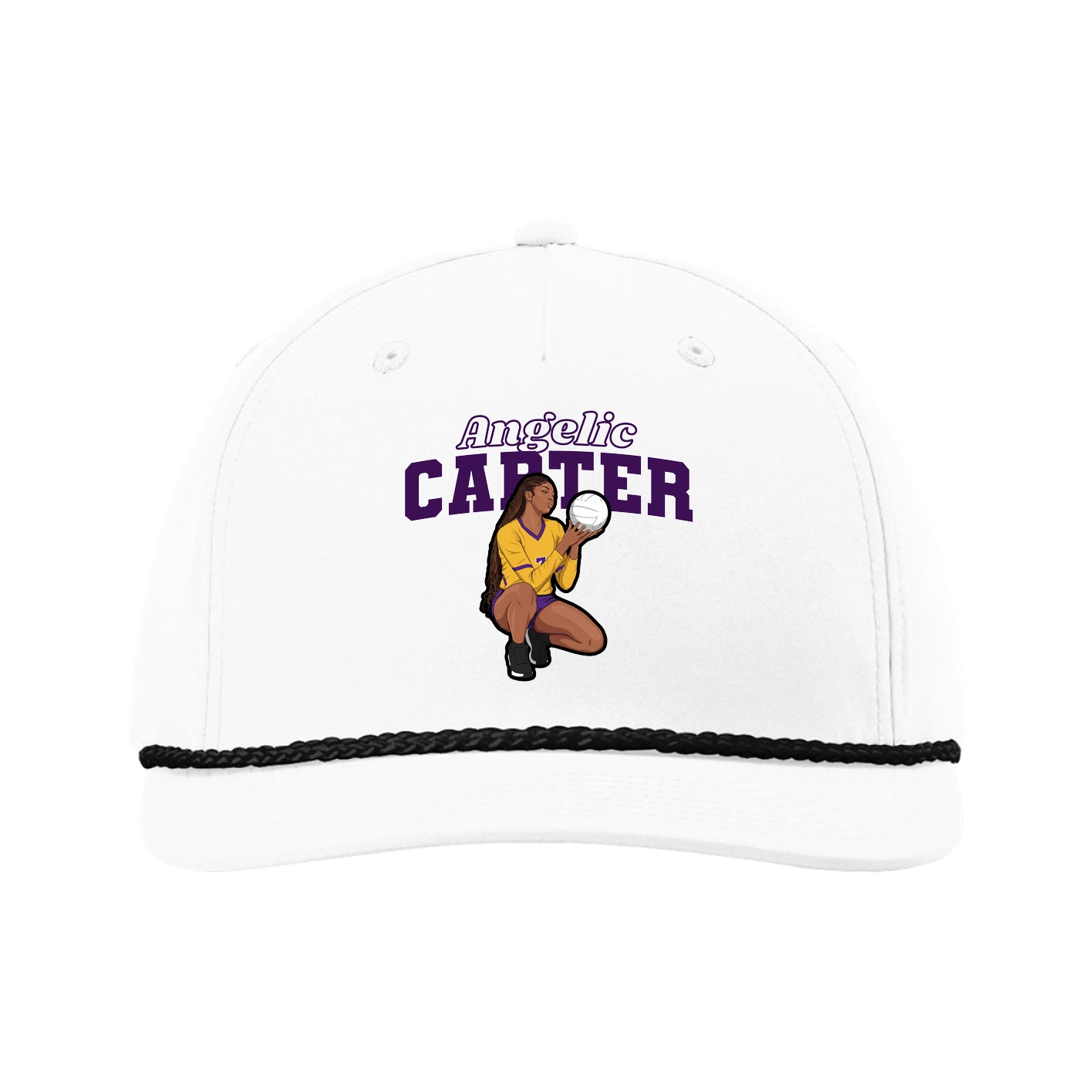 Five-Panel Classic Rope Cap — Name Arch in White