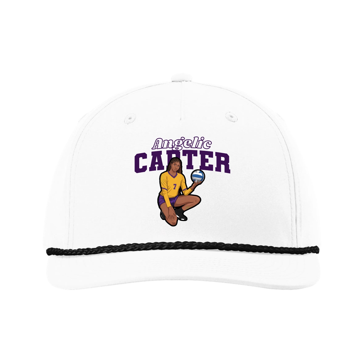Five-Panel Classic Rope Cap — Name Arch in White