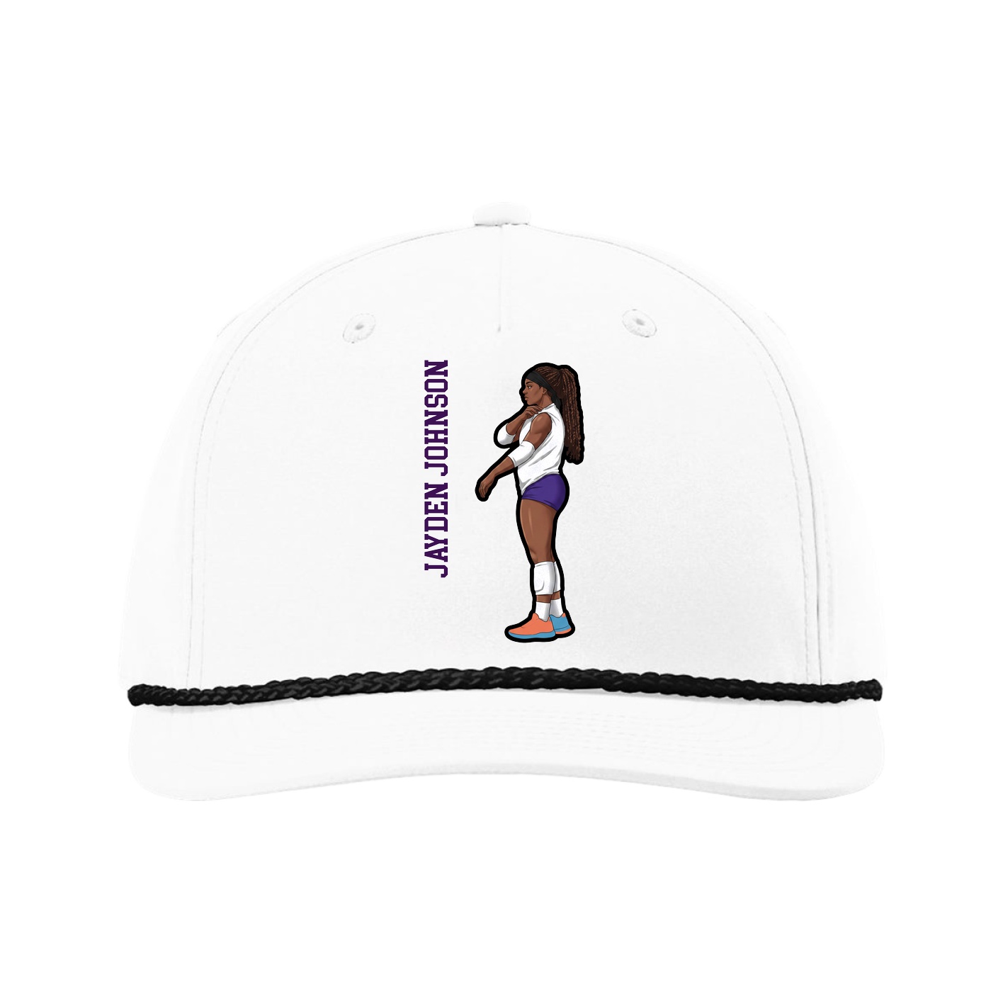 Five-Panel Classic Rope Cap — Name Vertical in White