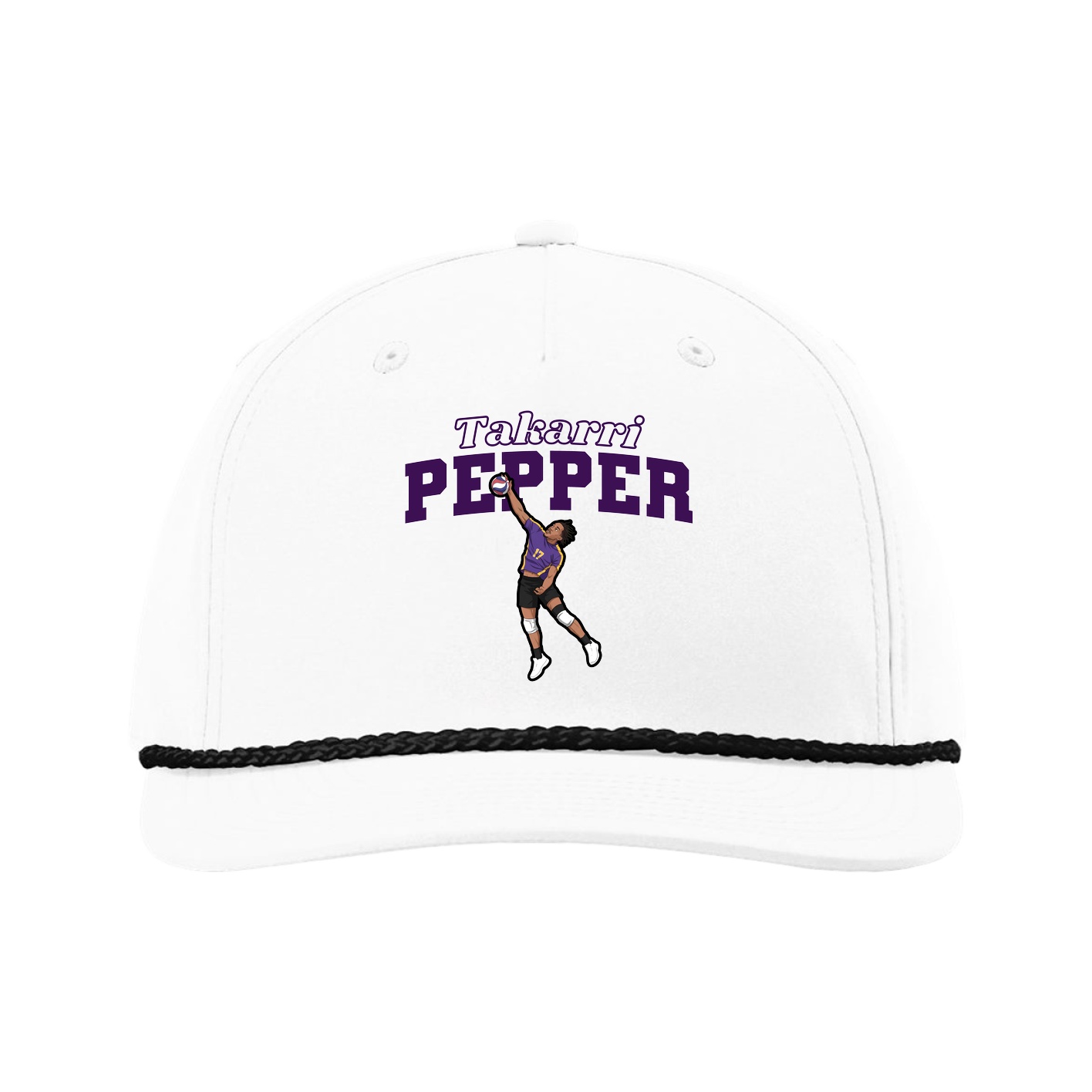 Five-Panel Classic Rope Cap — Name Arch in White