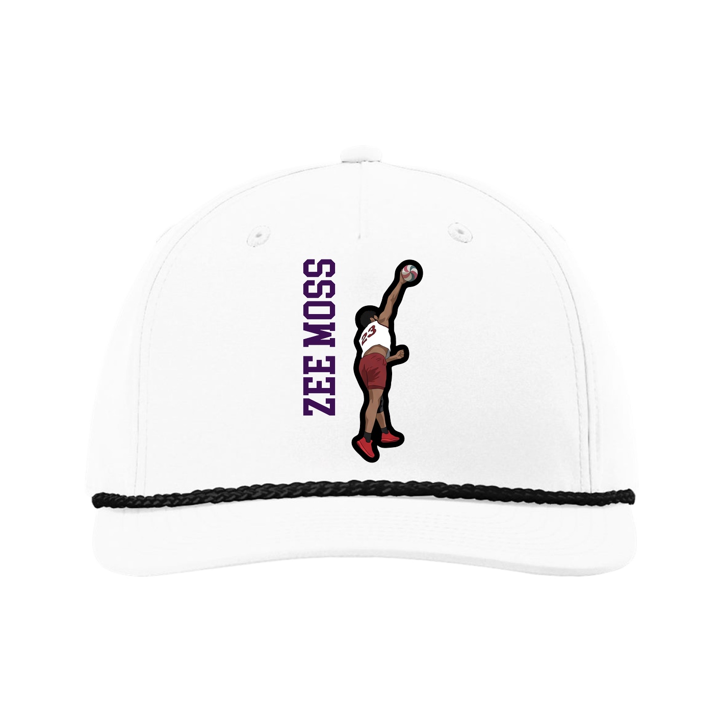 Five-Panel Classic Rope Cap — Name Vertical in White