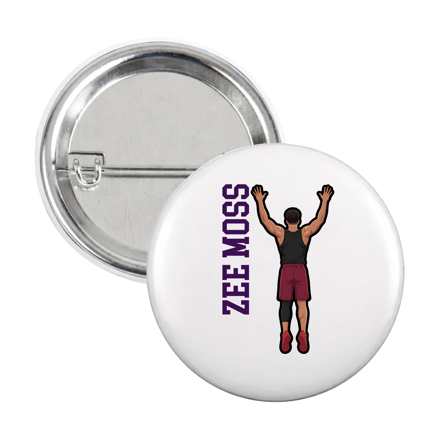Game Day Button — Name Vertical in White