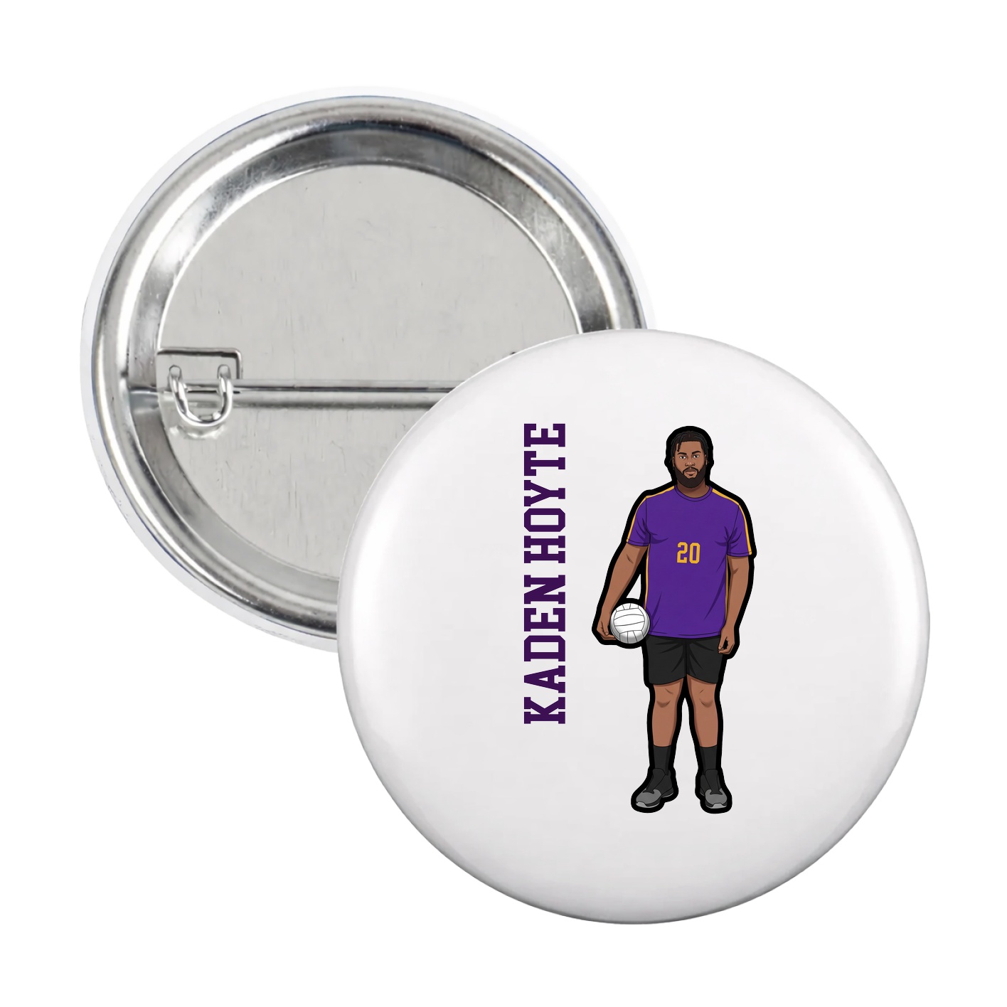 Game Day Button — Name Vertical in White