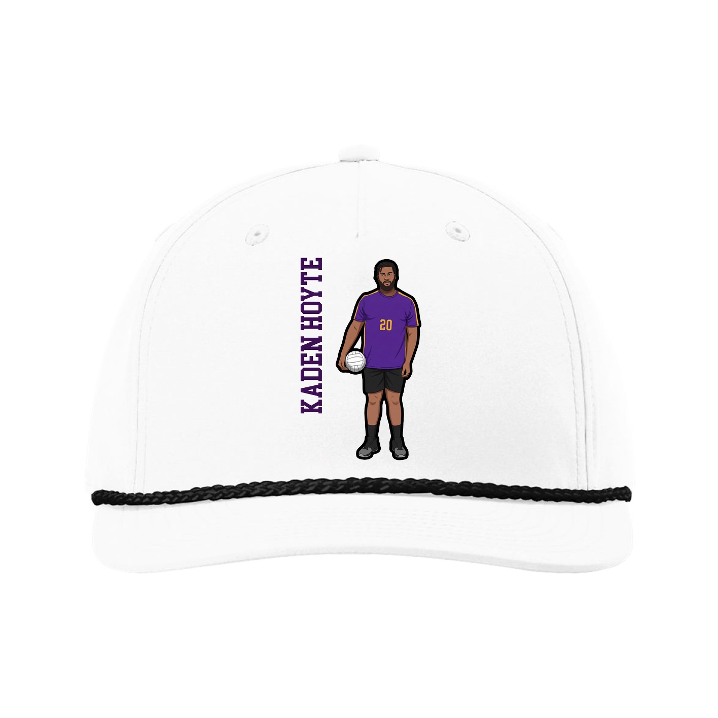 Five-Panel Classic Rope Cap — Name Vertical in White